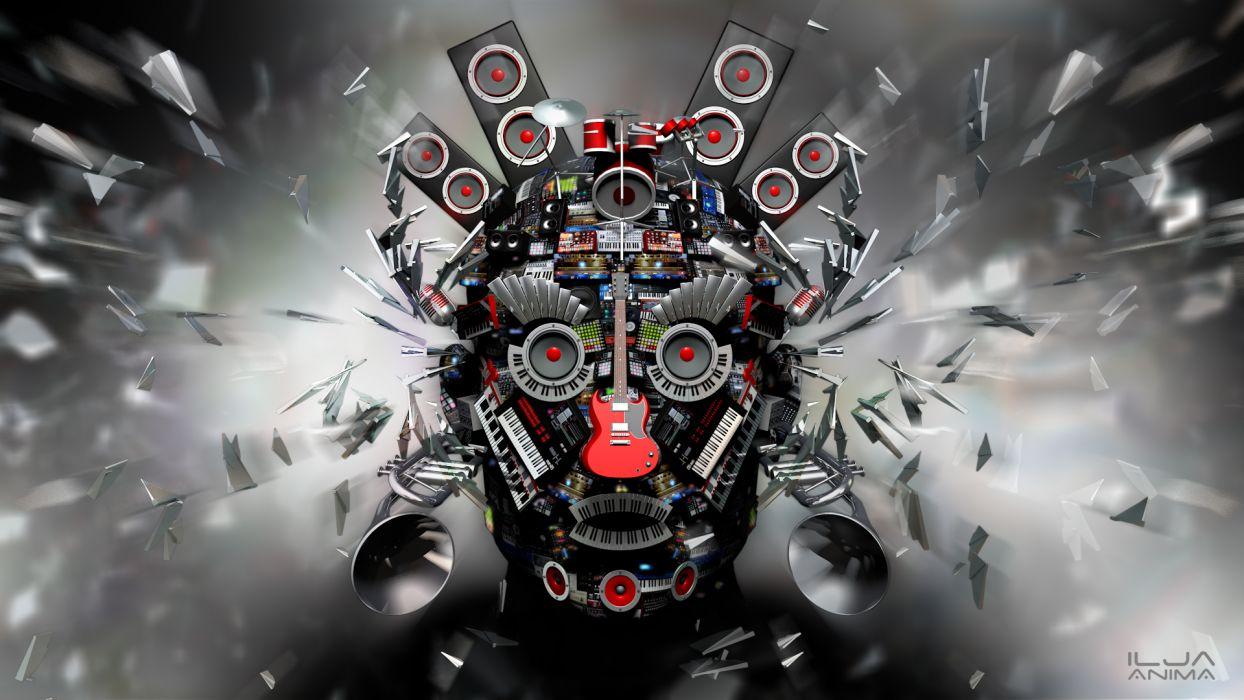 1244x700 Speakers Face Abstract guitar microphone wallpaperx1080