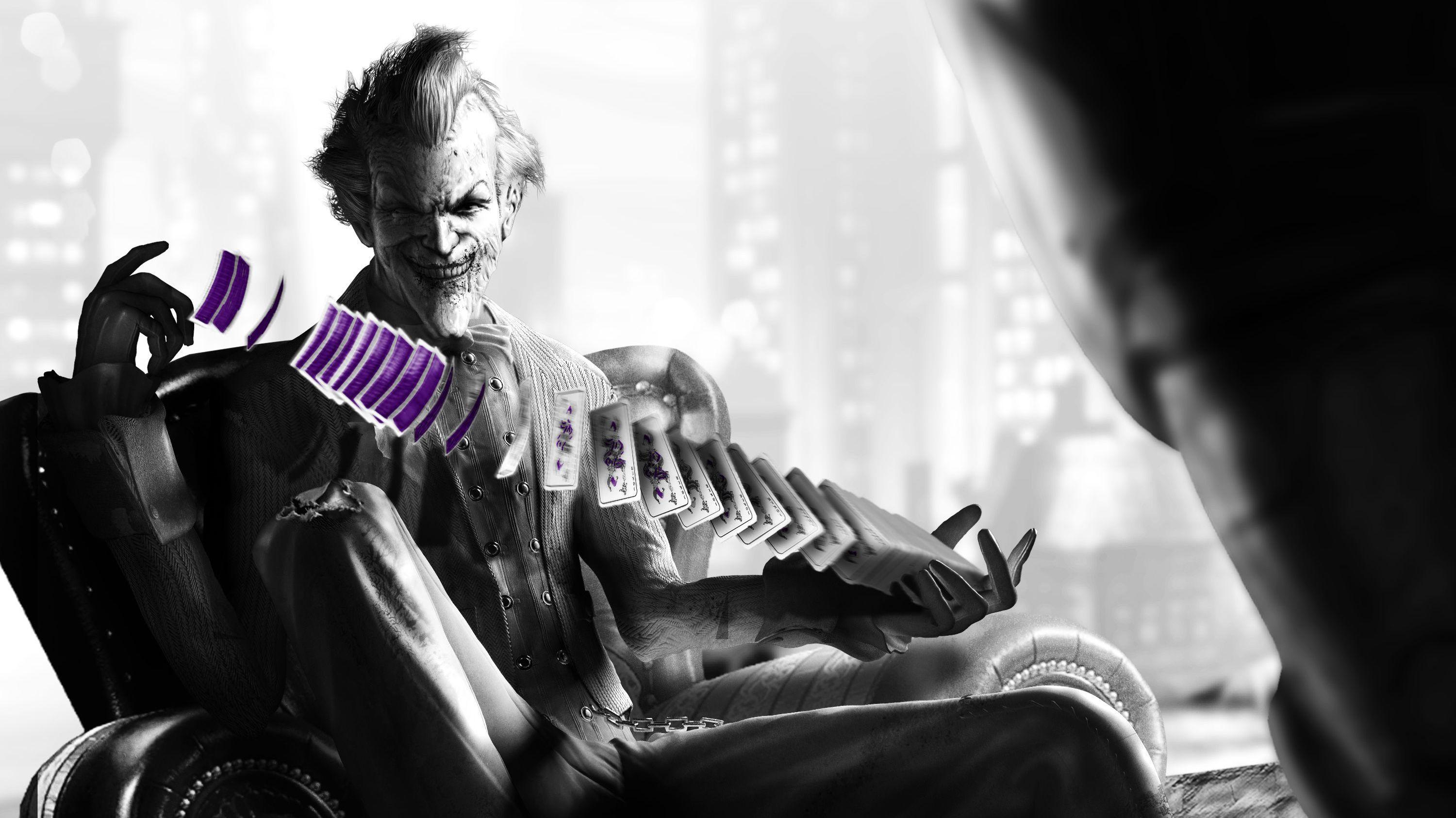 3000x1687 Joker Playing With Cards Monochrome, HD Superheroes, 4k Wallpaper