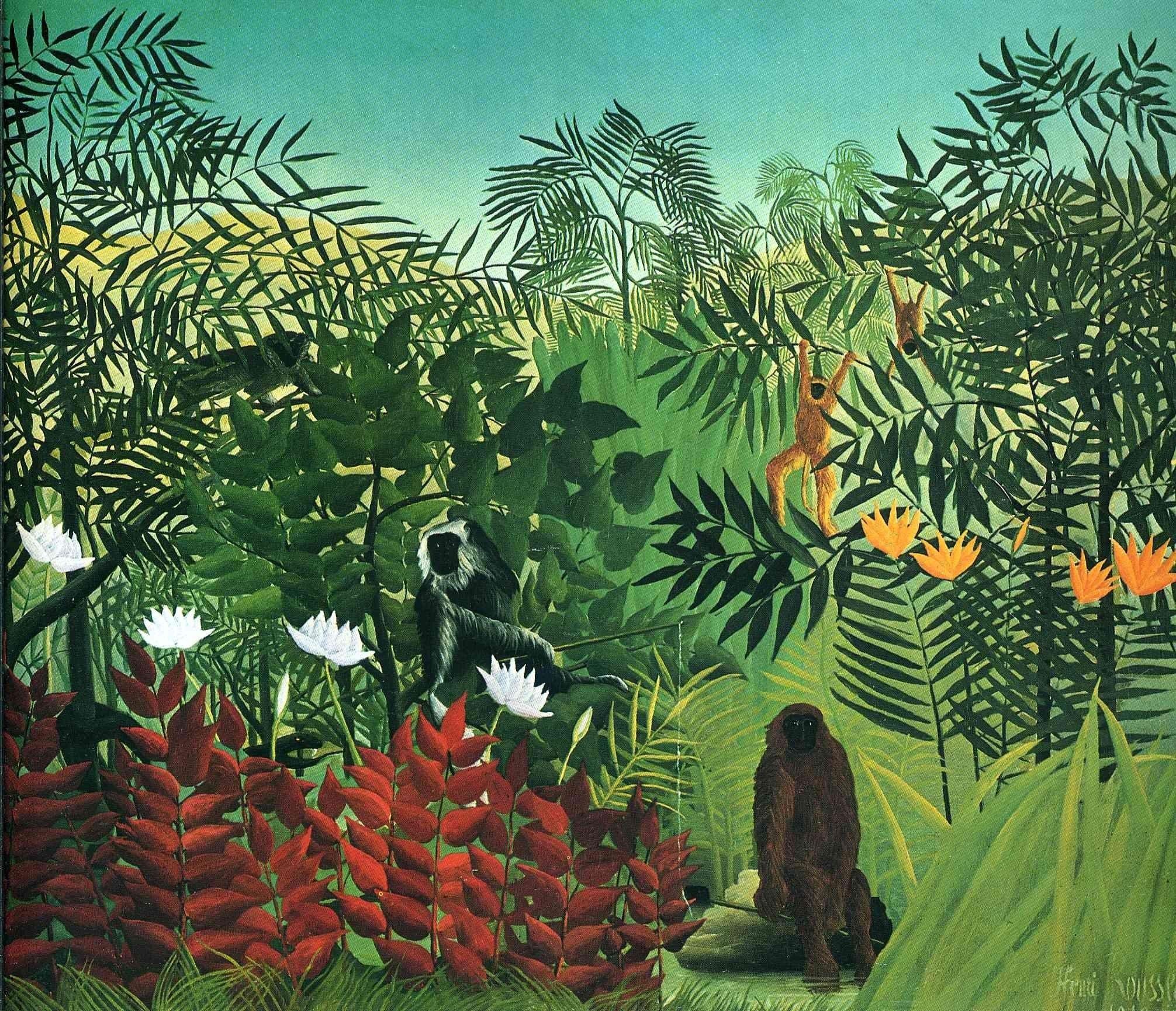 2012x1730 paintings trees jungle flowers animals artwork monkeys french