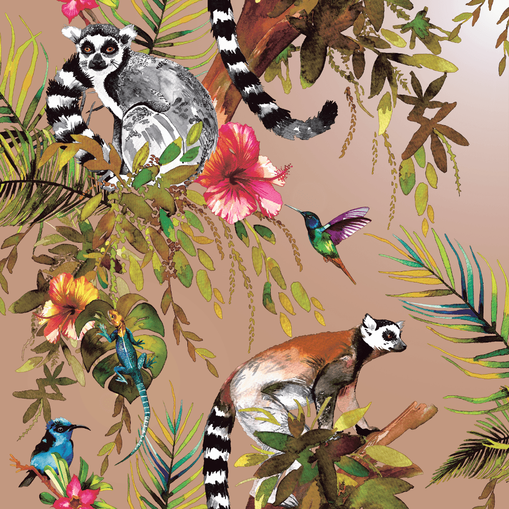 1000x1000 Holden Décor Lemur Exotic Animal Jungle Flowers Leaf Metallic