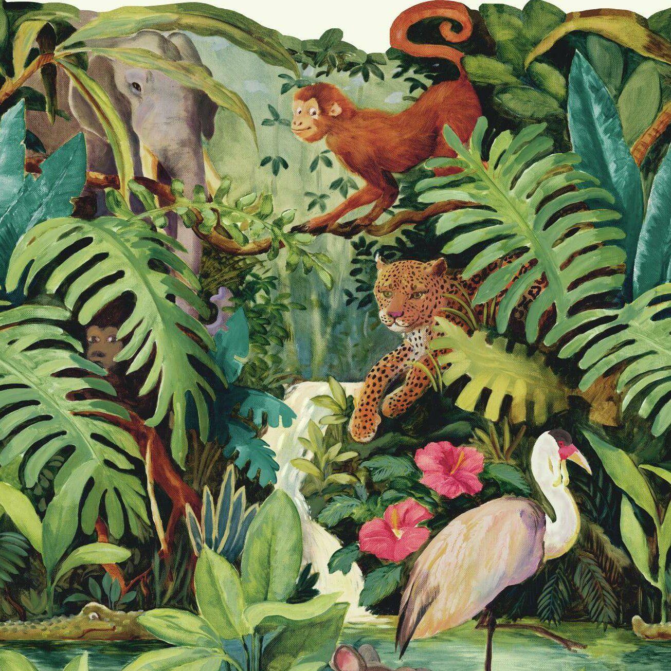 1305x1305 Zoomie Kids Lattin Jungle Scenic 15' x 23.88 Tropical Wallpaper