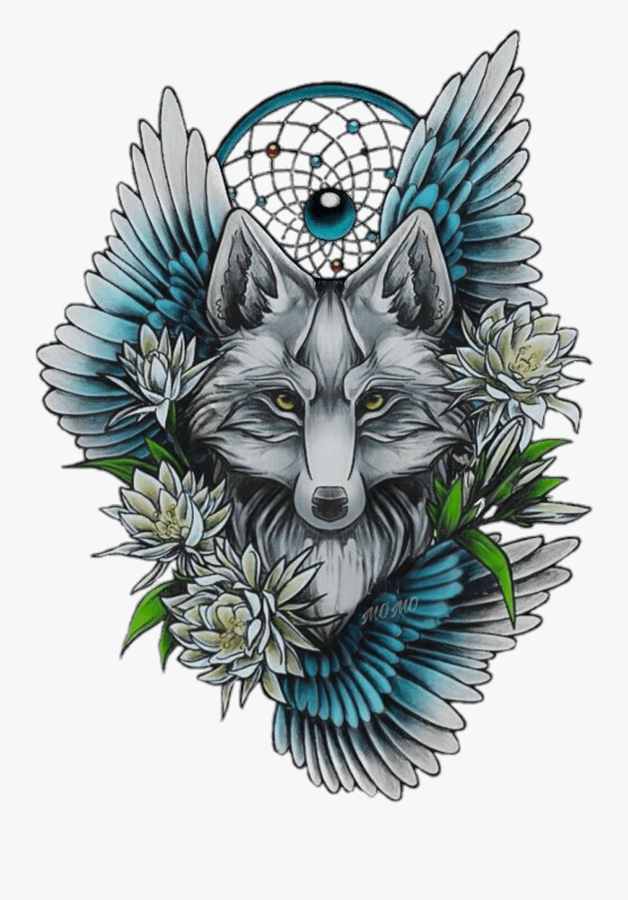 900x1291 Wolf With Flowers Tattoo, HD Png Download Howling Wolf
