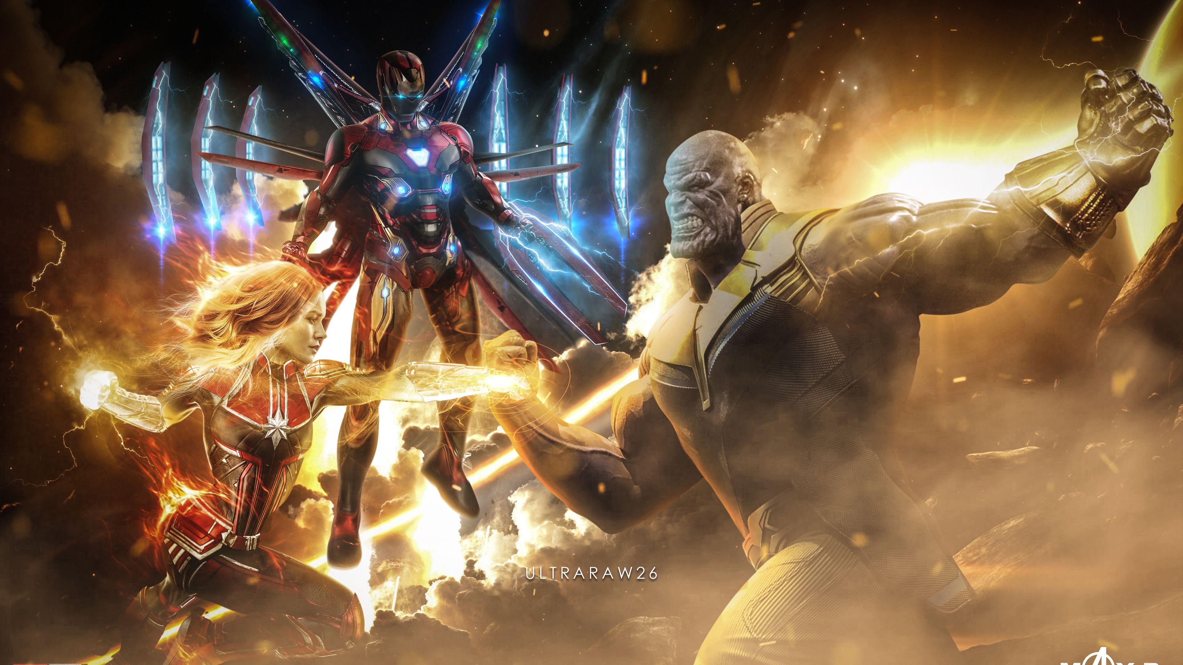 3840x2160 Captain Marvel Thanos Iron Man Artwork 4k HD 4k