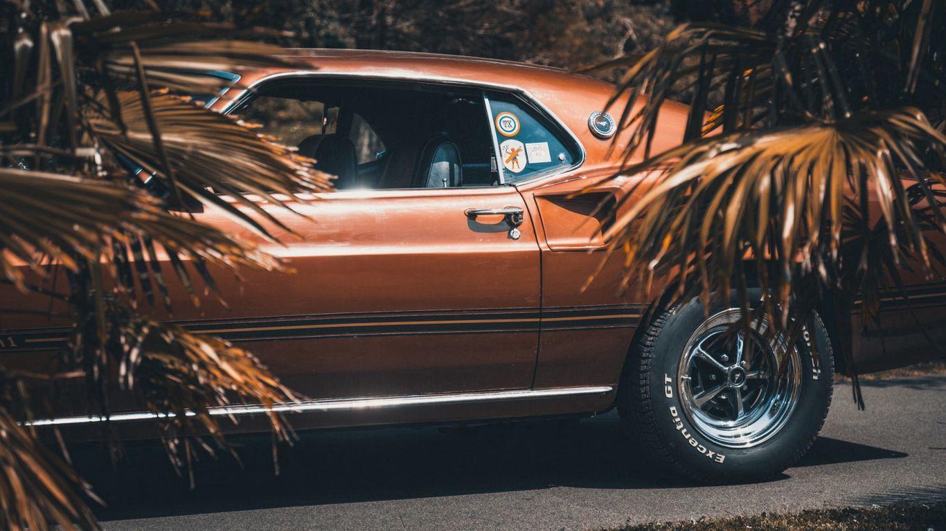 1366x768 Download wallpaper 1366x768 ford mustang, side view, wheel
