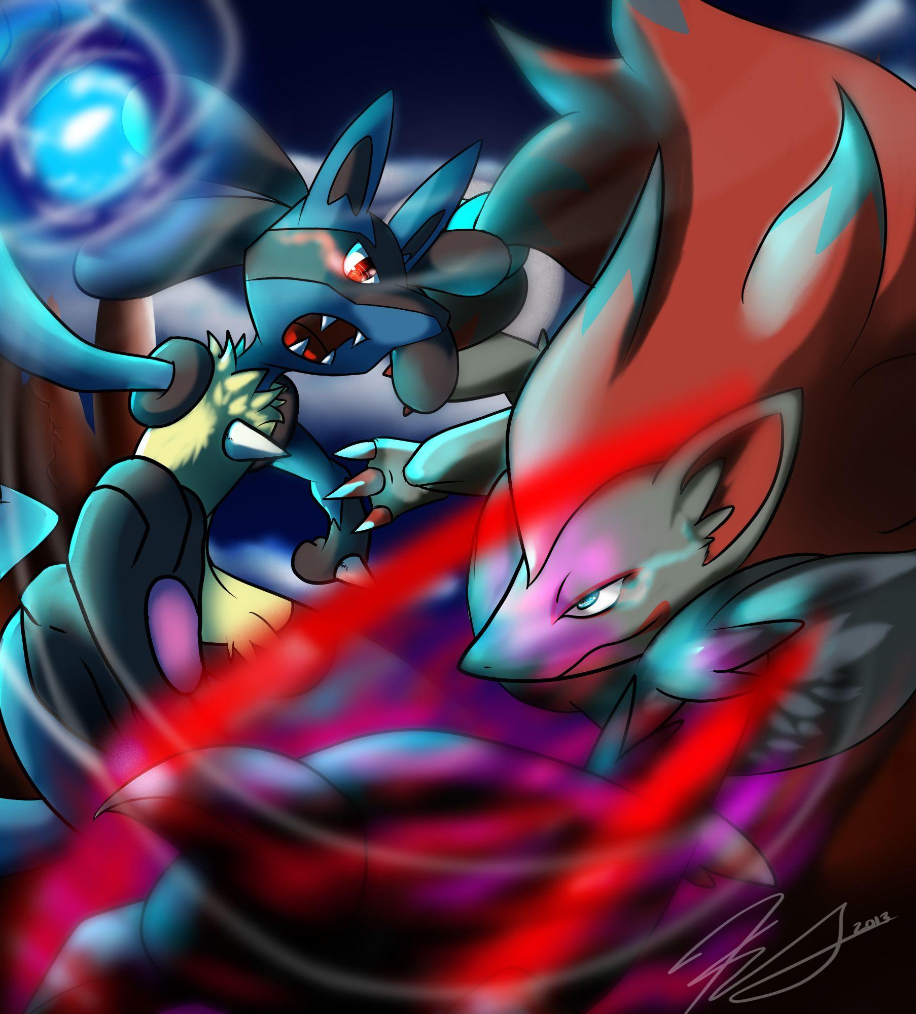 1806x2000 Lucario VS Zoroark. Pokémon
