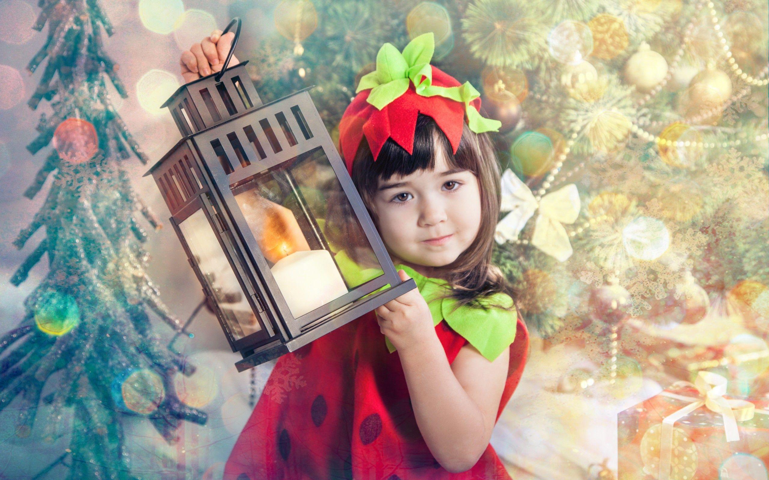 2560x1600 Cute Girl With New Year Lantern Wallpaper