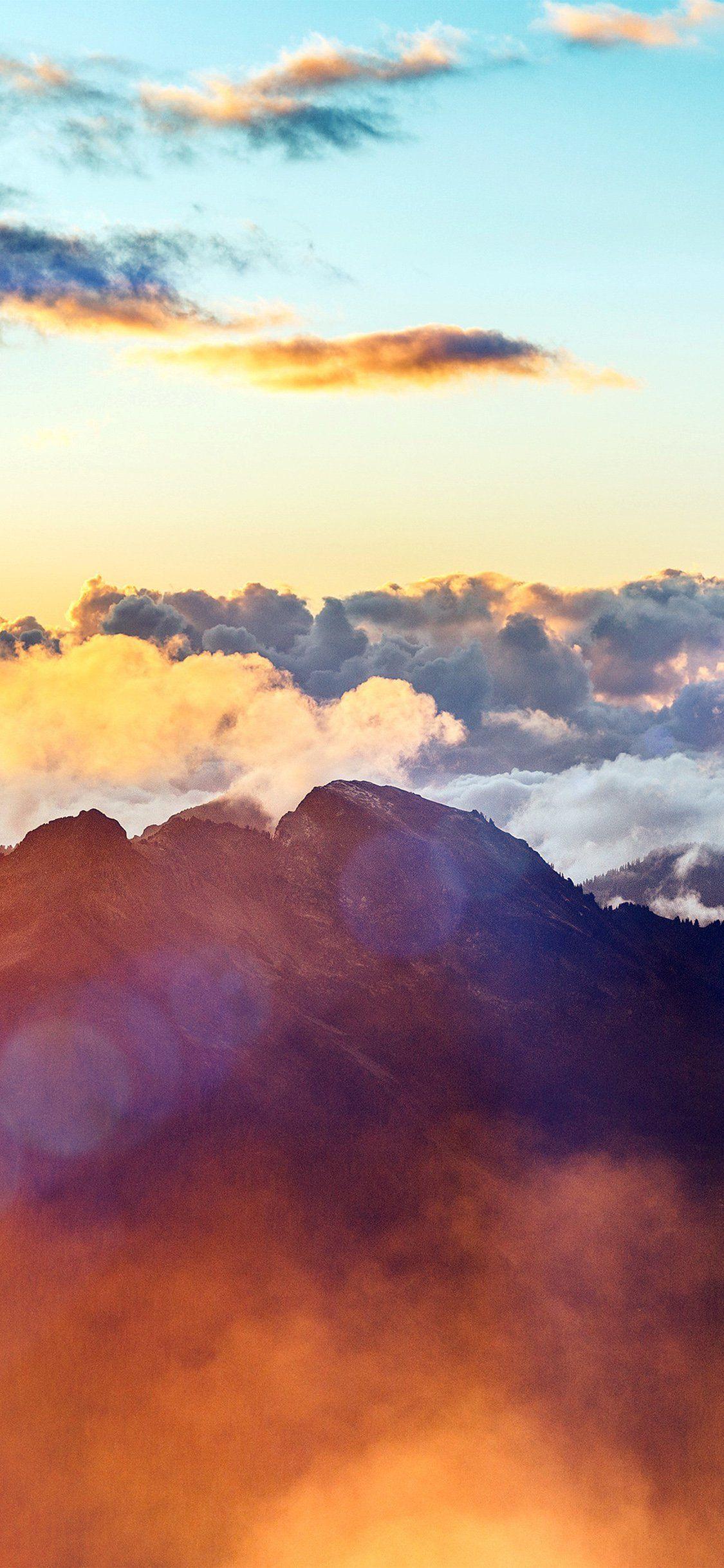 1125x2436 Red mountain morning fog sky flare iPhone X Wallpaper Free Download