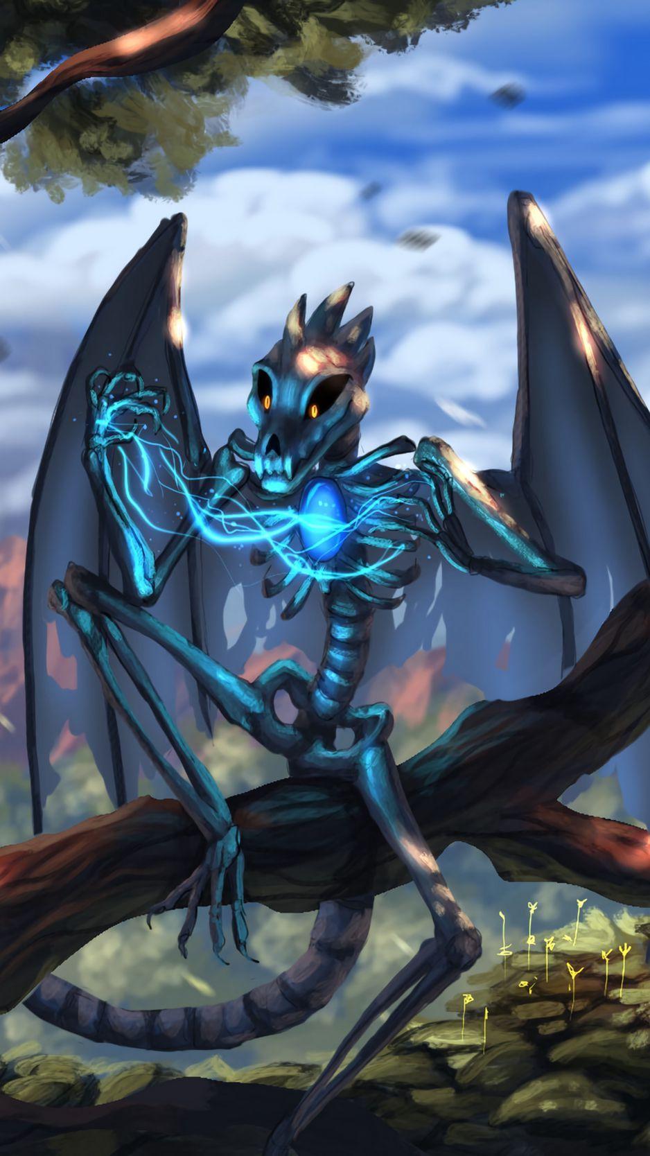 938x1668 Download wallpaper 938x1668 dragon, skeleton, wings, creature