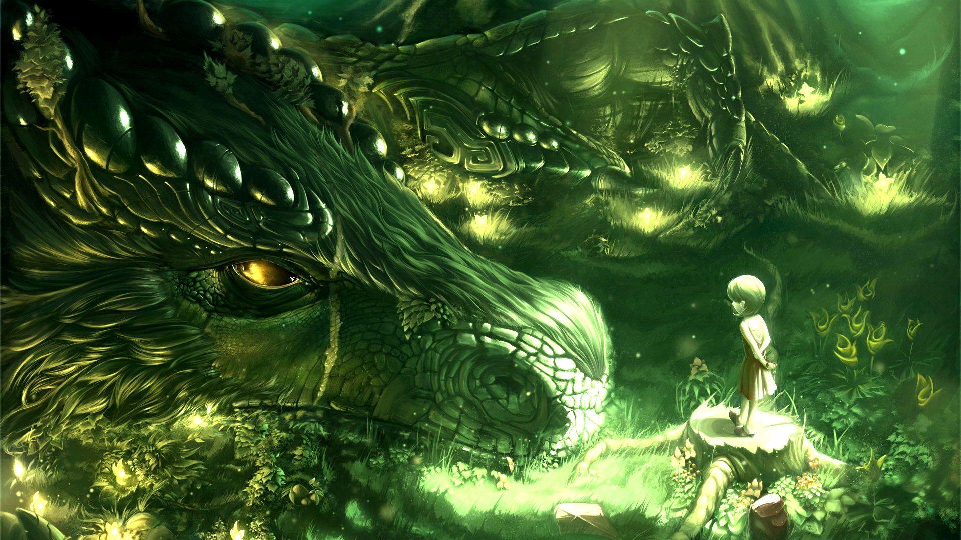 1920x1080 Green Trees Dragons Monsters Forest Kids Fantasy Art Artwork