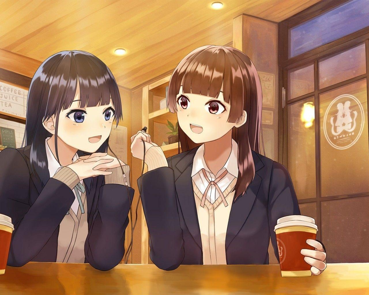 1280x1024 Download 1280x1024 Anime Girls, Coffee, Cafe, Friends, Drinks