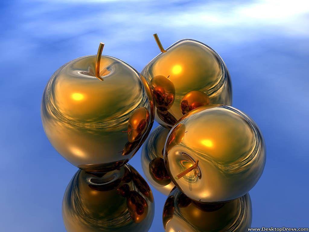 1024x768 Desktop Wallpaper 3D Background Golden Apples