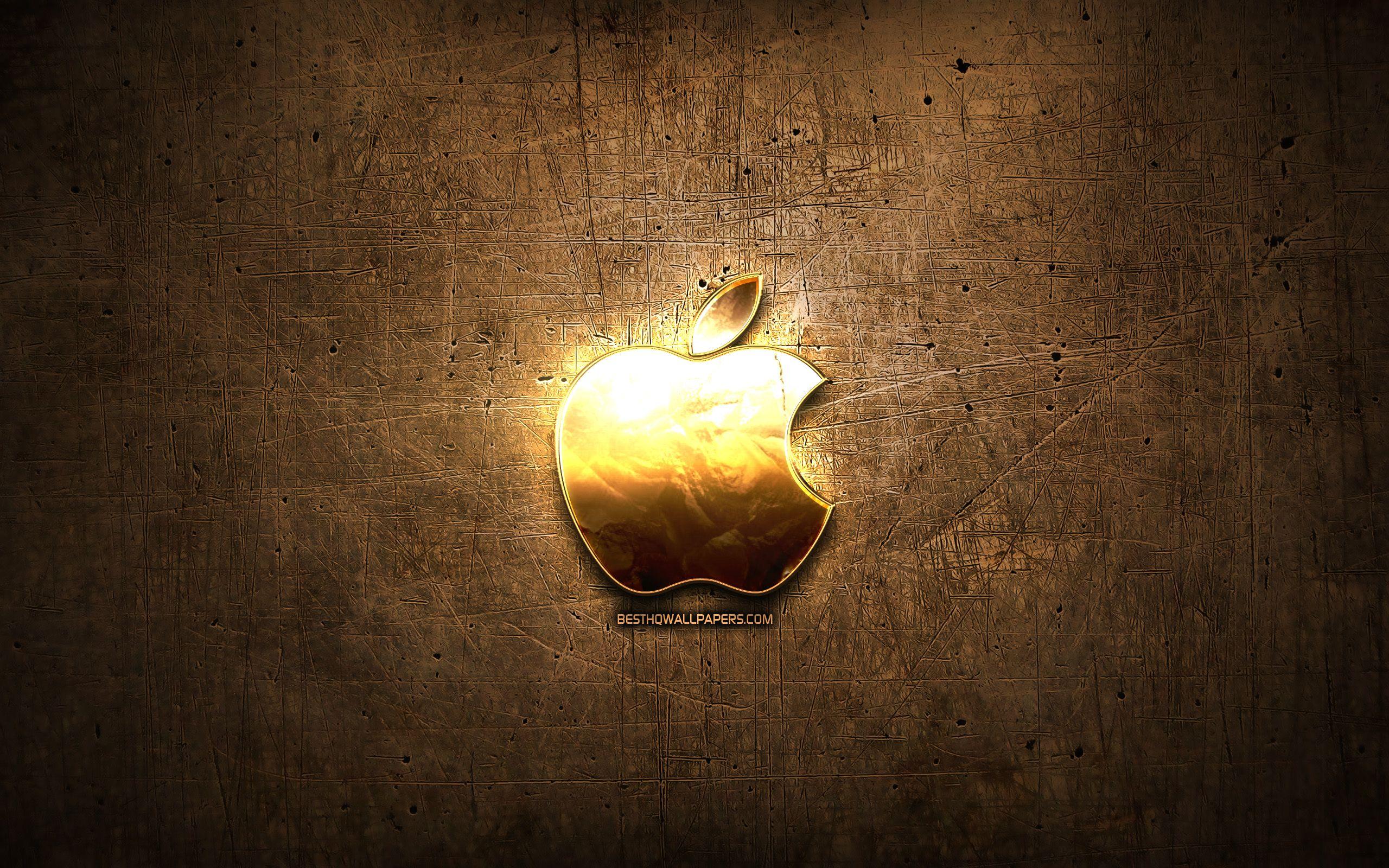2560x1600 Download wallpaper Apple golden logo, creative, brown metal