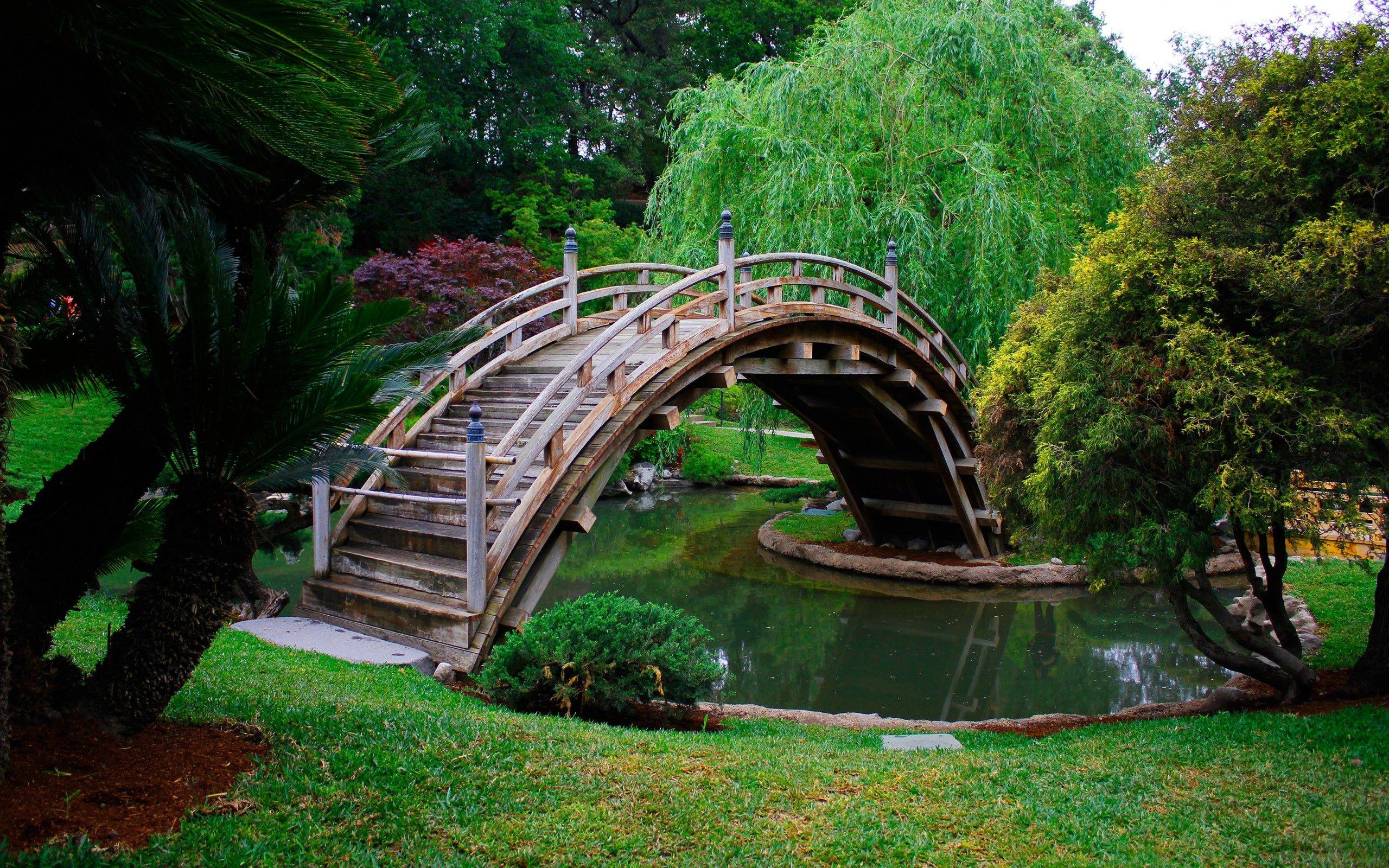 2560x1600 Bridges: Japanese Bridge Grass Lakes Trees Bridges Nature