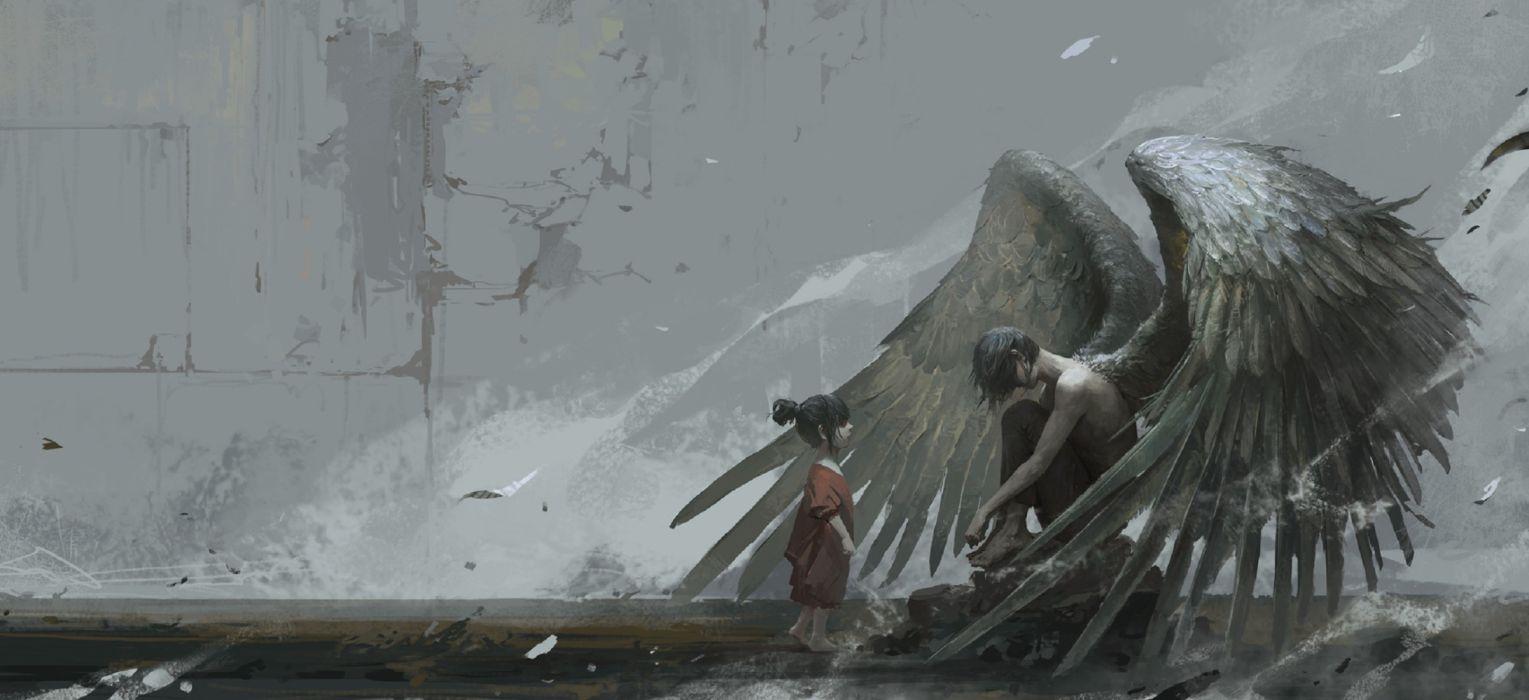 1529x700 Angels sad children men drawings fantasy widescreen wallpaper