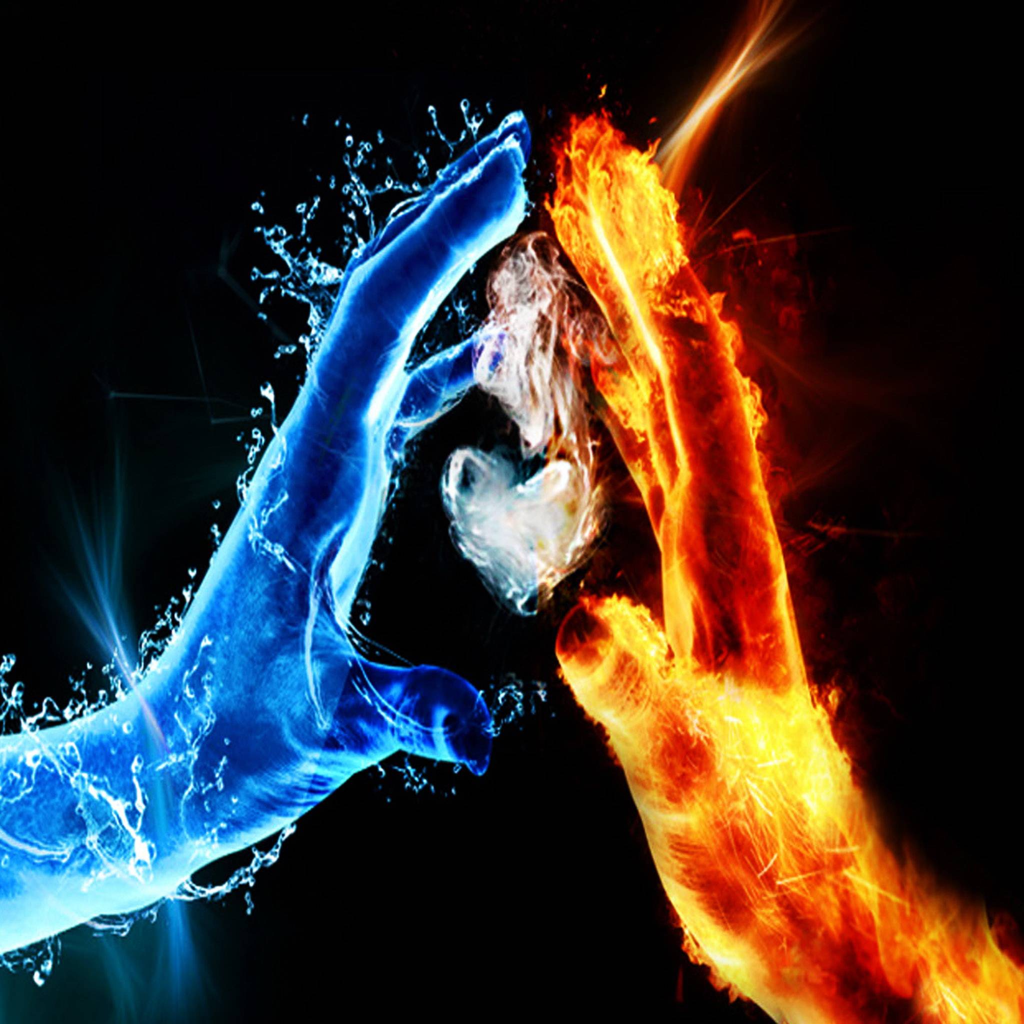 2048x2048 Fire and Ice Wolf Wallpaper