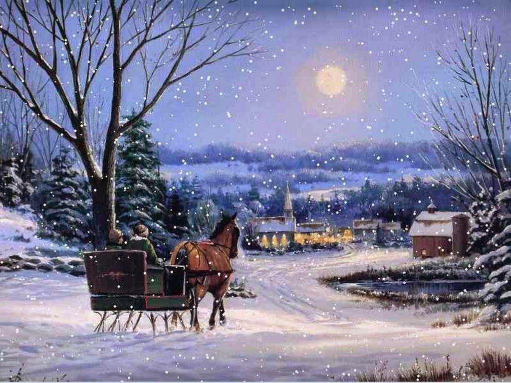 1024x768 Free Animated Snow Scene Wallpaper