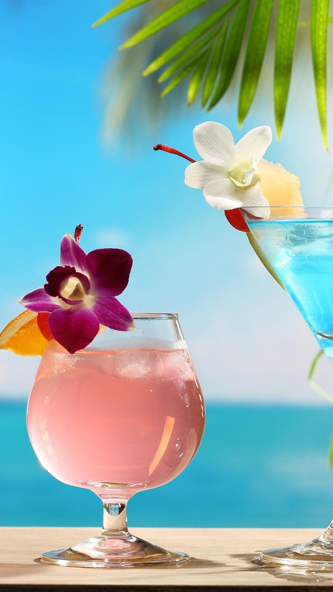 1080x1920 Tropical Cocktails, Different Colors, Glass Cups, Flowers 1080x1920 IPhone 8 7 6 6S Plus Wallpaper, Background, Picture, Image