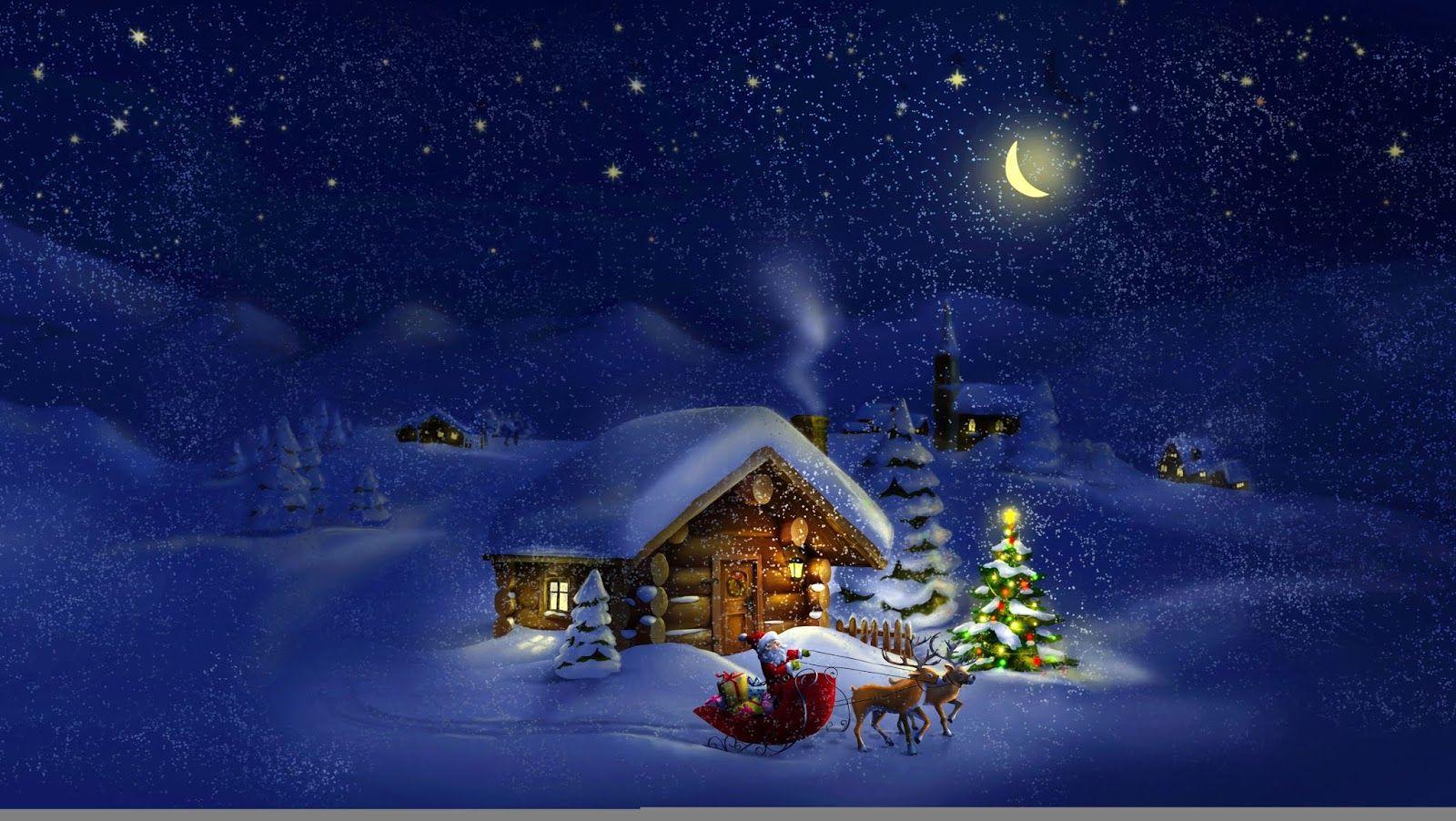1600x902 Christmas Santa Claus Cartoon Image with Reindeer