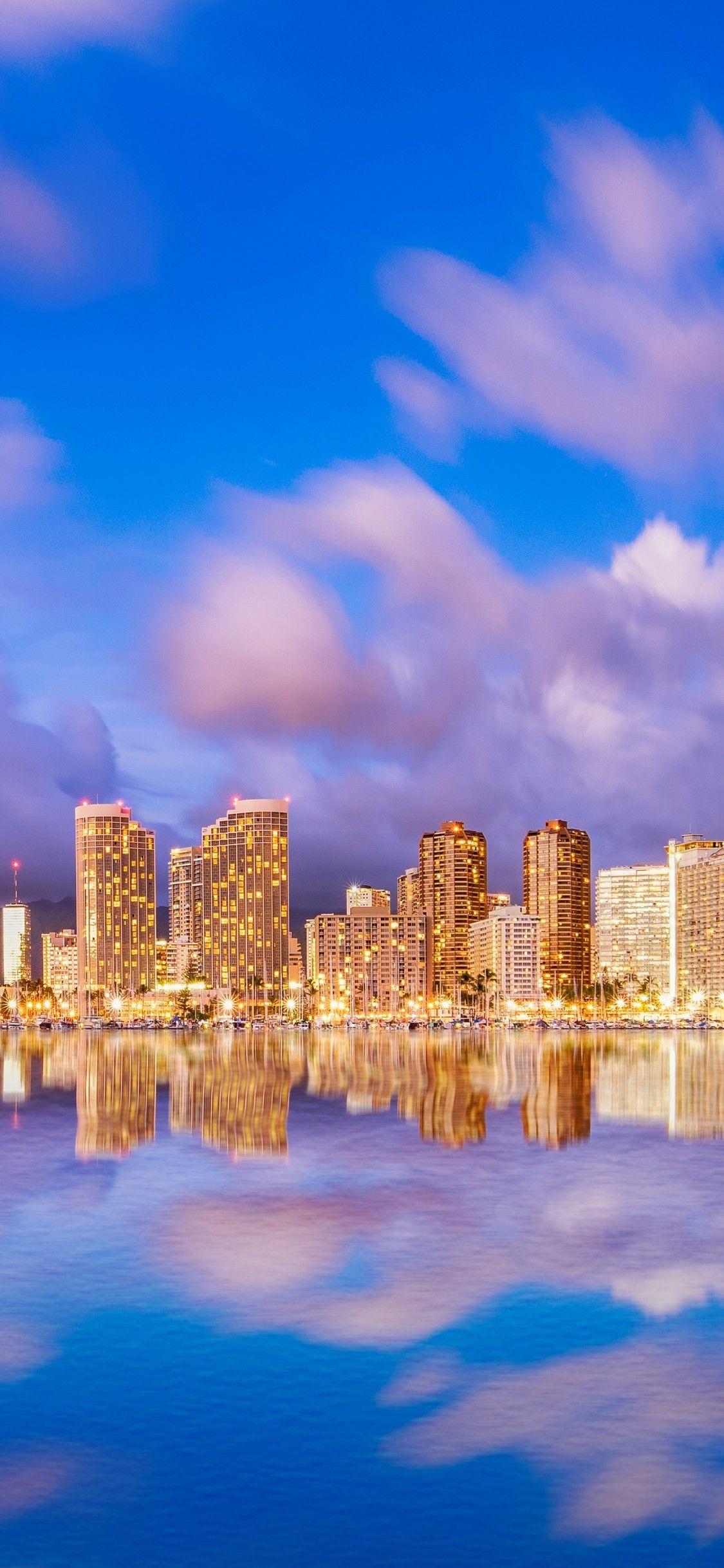 1125x2436 Download 1125x2436 Hawaii, Cityscape, Waikiki Beach, Lights