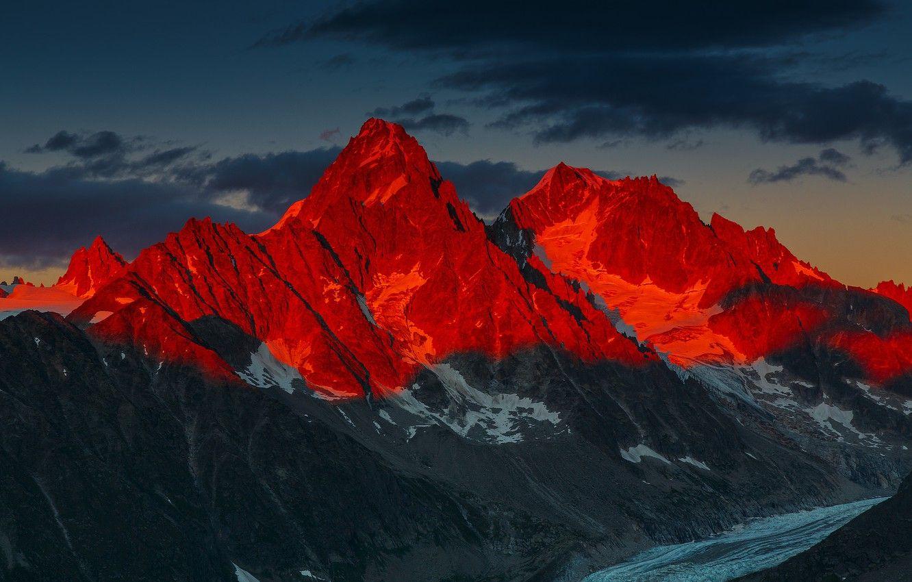 1332x850 Wallpaper Sunset, Mountains, French Alps, Alpenglow Over