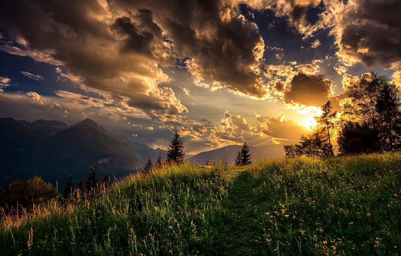 1332x850 Wallpaper clouds, sunset, mountains, Austria, Alps, Austria, Alps