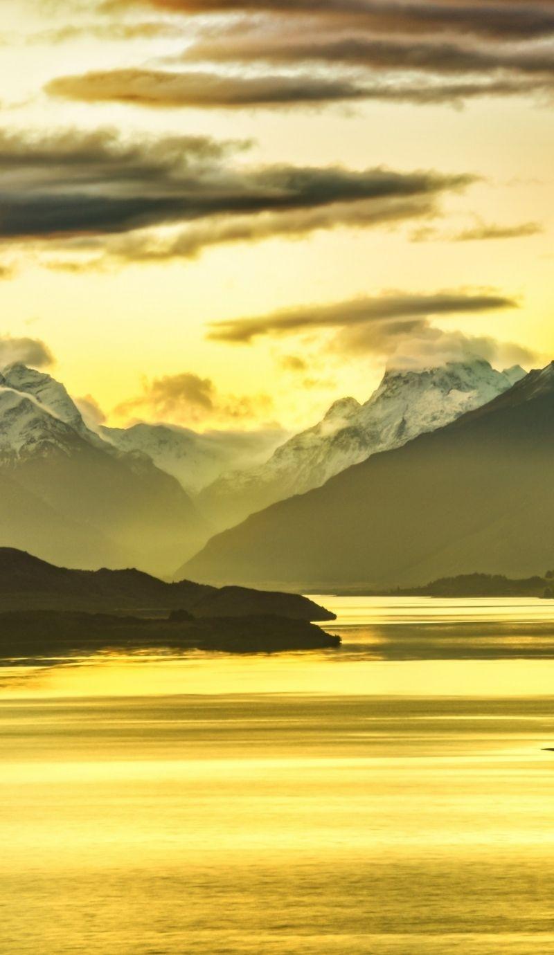 800x1380 Download New Zealand, 5k, 4k wallpaper, Mountains, lake, sunset
