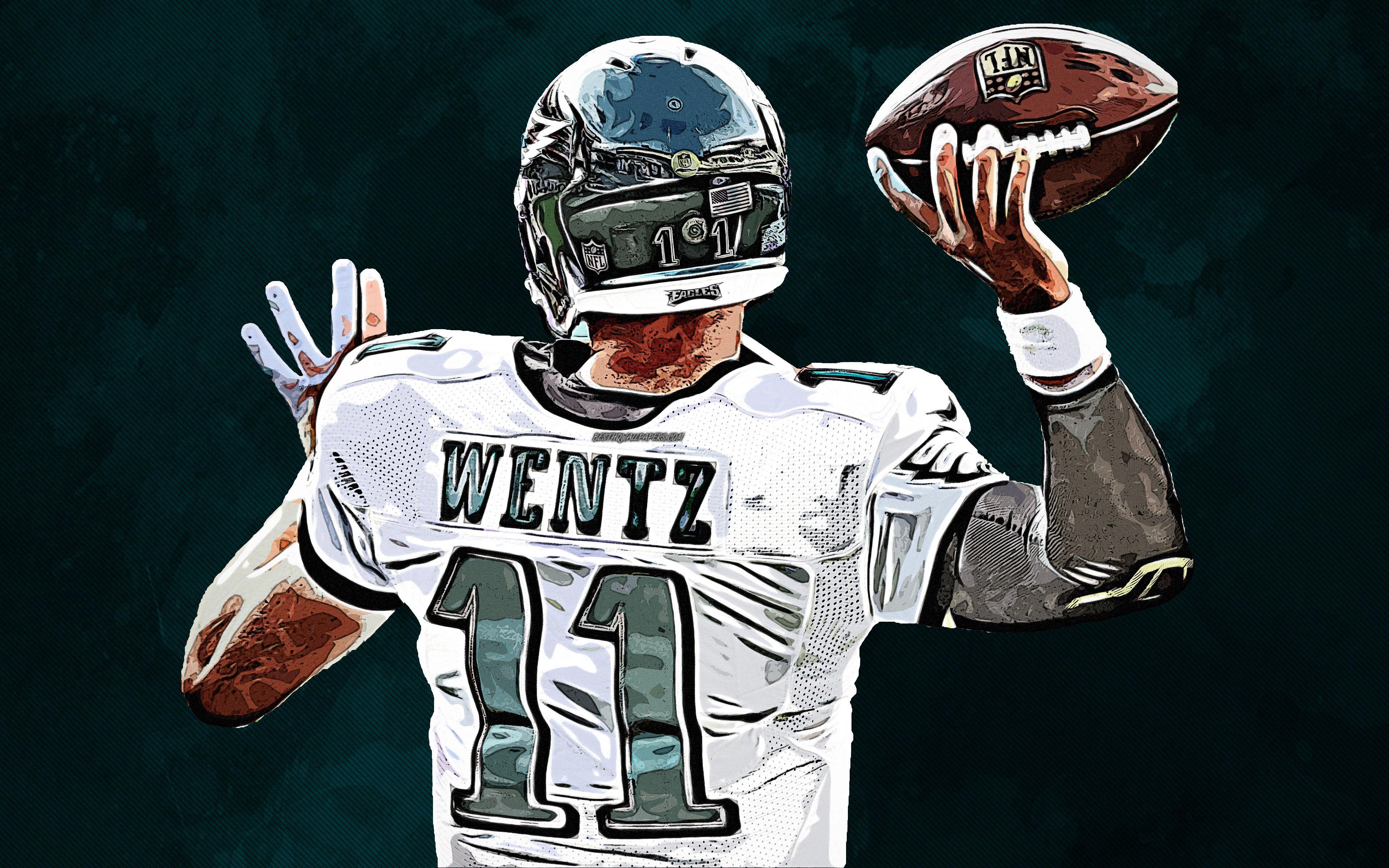 3840x2400 Download wallpaper Carson Wentz, 4k, art, Philadelphia Eagles