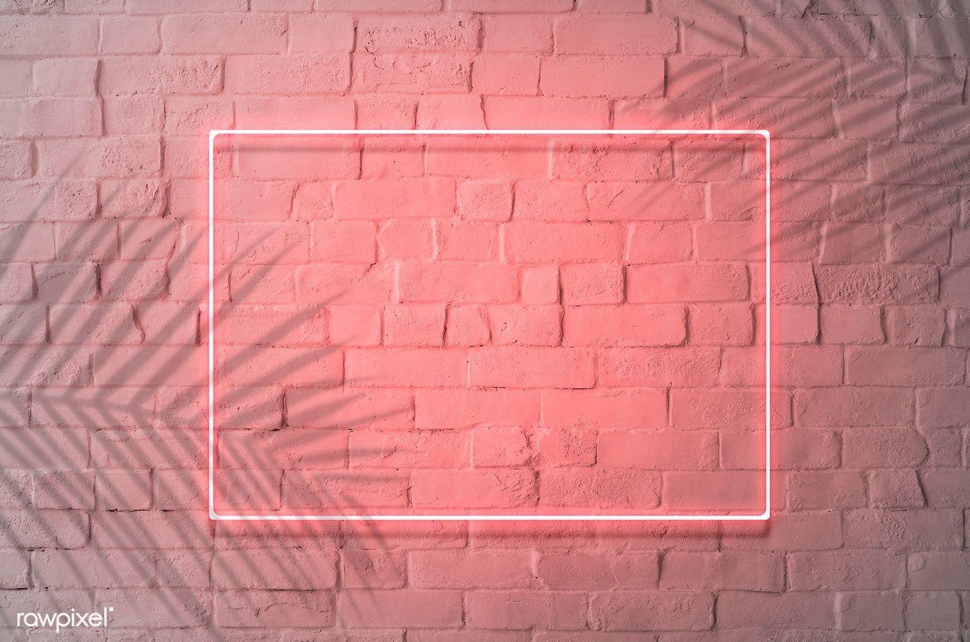 1400x927 Download premium psd of Neon red frame on a brick wall 894323