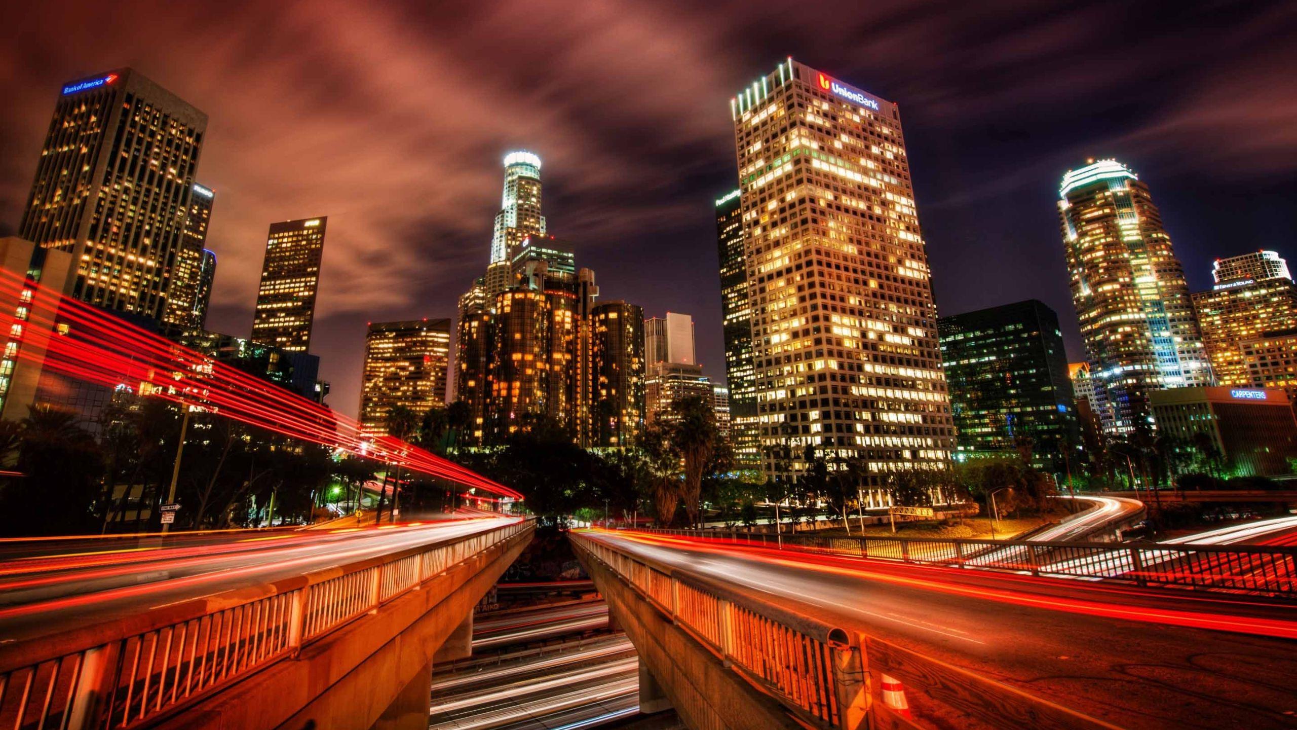 2560x1440 Downtown Los Angeles At Night MacBook Air Wallpaper Download