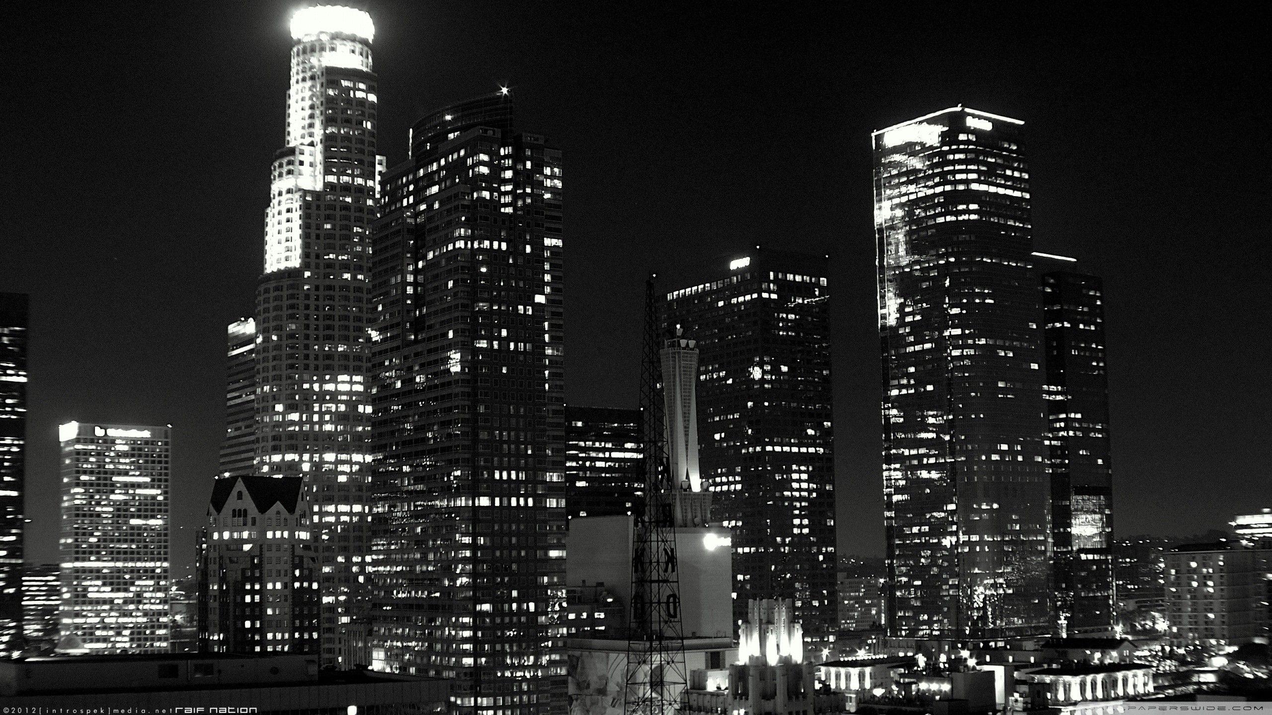 2560x1440 Black and white cityscapes buildings Los Angeles wallpaper