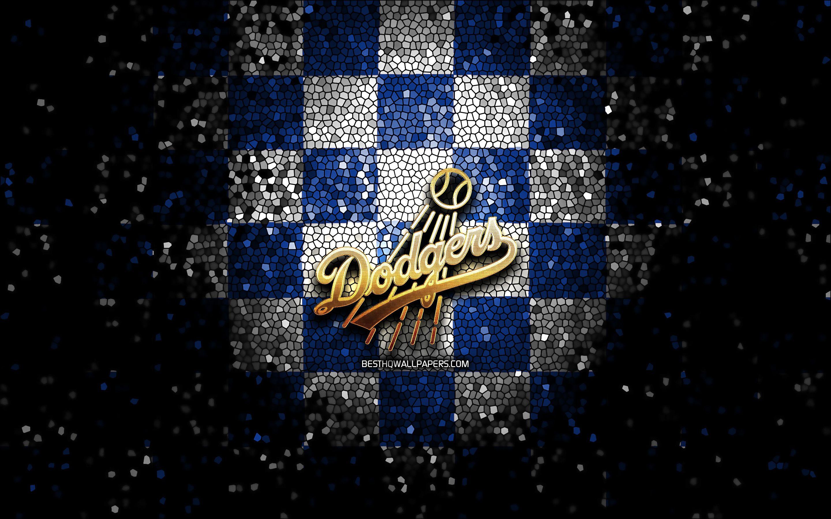 2880x1800 Download wallpaper Los Angeles Dodgers, glitter logo, MLB, blue