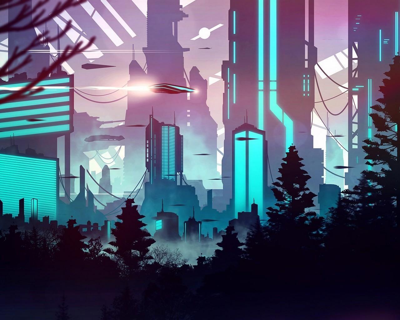 1280x1024 Neon City Live HD Wallpaper for Android