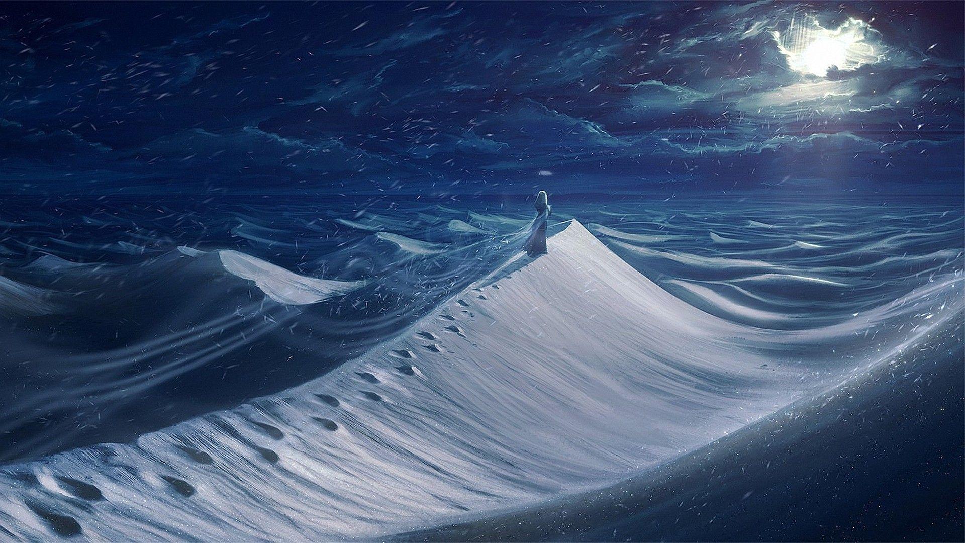 1920x1080 artwork, Fantasy art, Digital art, Desert, Night, Sand, Snow