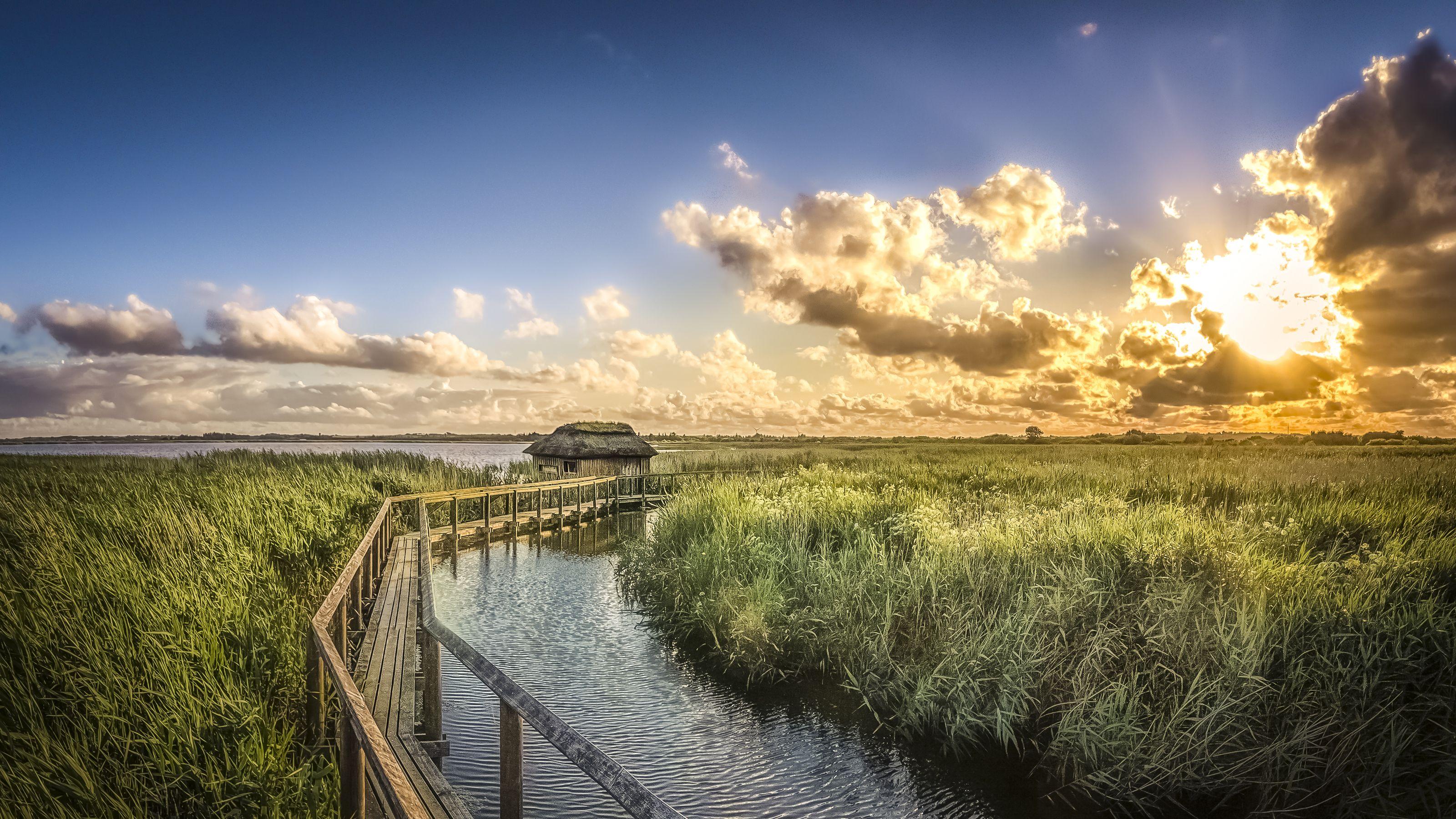 3200x1800 Wallpaper Denmark Nature Bridges Sky sunrise and sunset 3200x1800