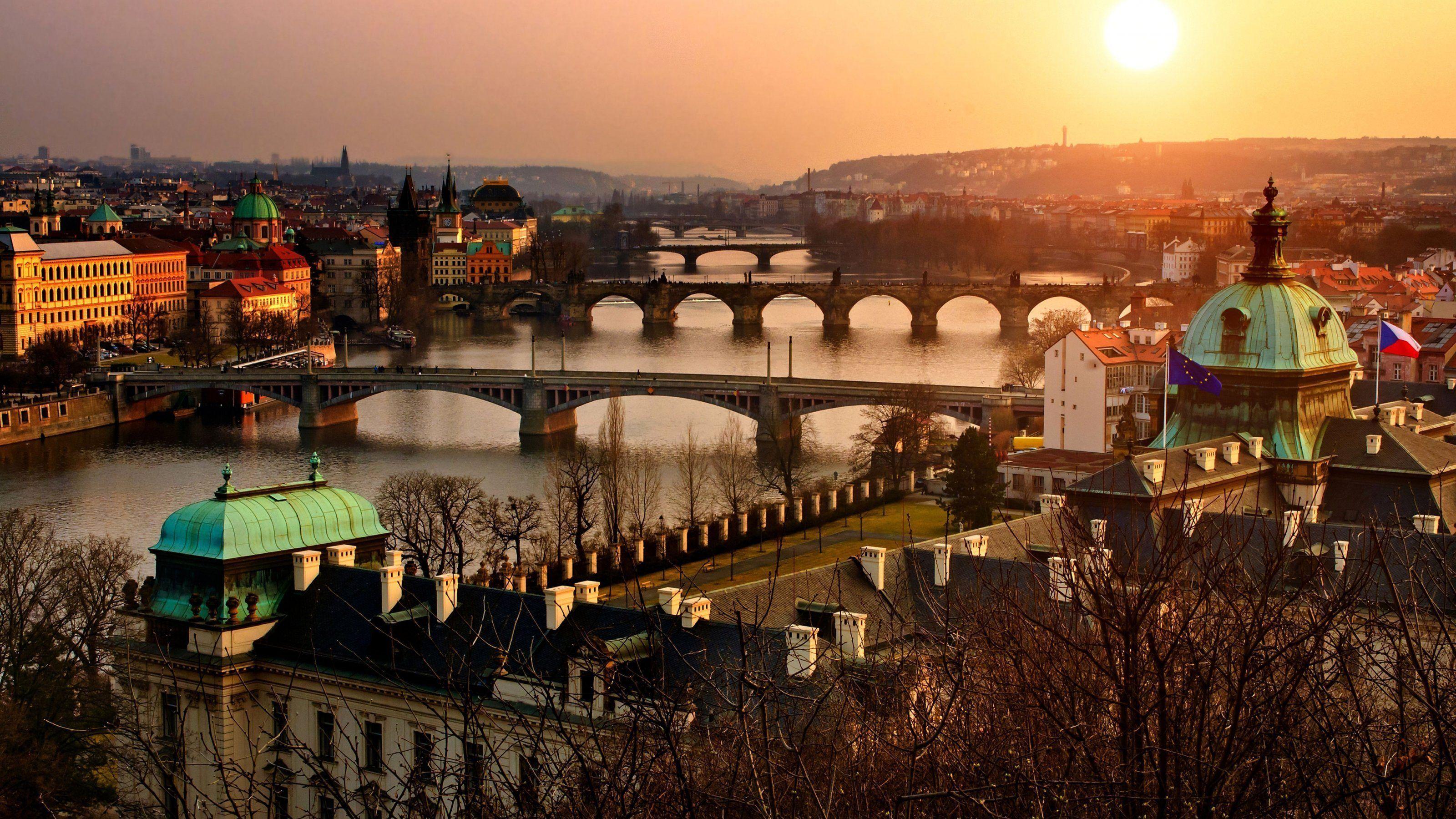 3200x1800 Download wallpaper rivers, prague, cityscapes, town, bridge, old