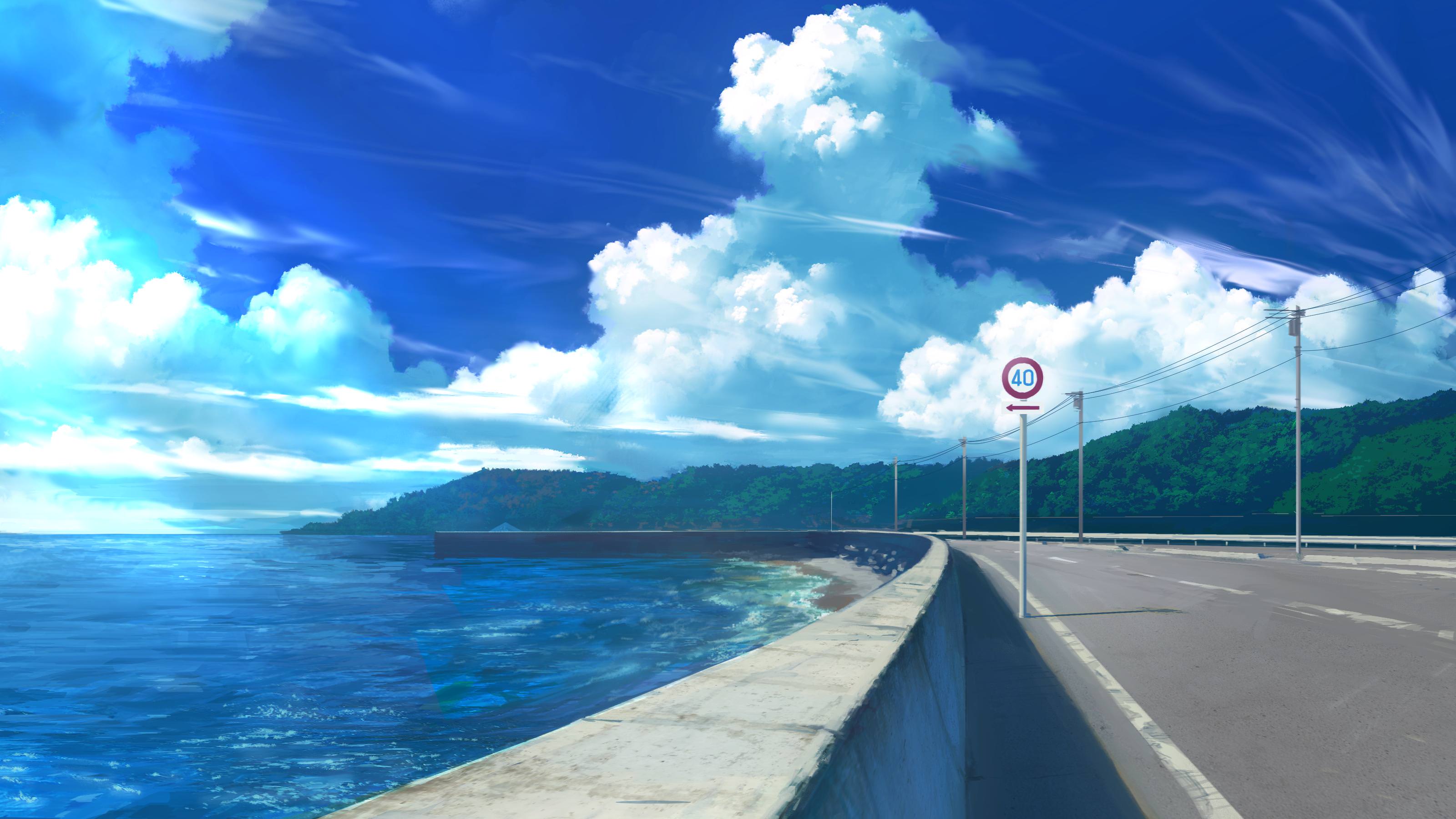3200x1800 Highway Along the Sea HD wallpaper