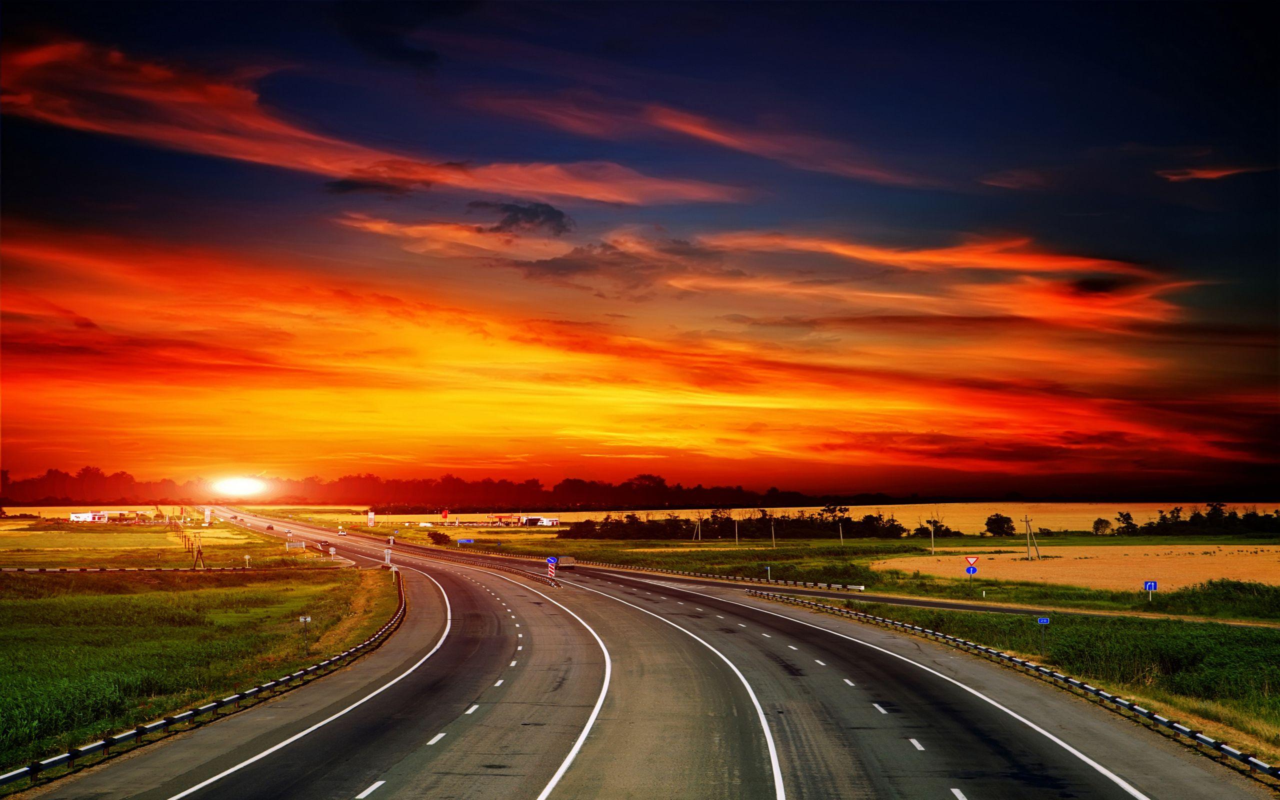 2560x1600 #Sunset, #Landscape, #Highway. Mocah.org HD Wallpaper