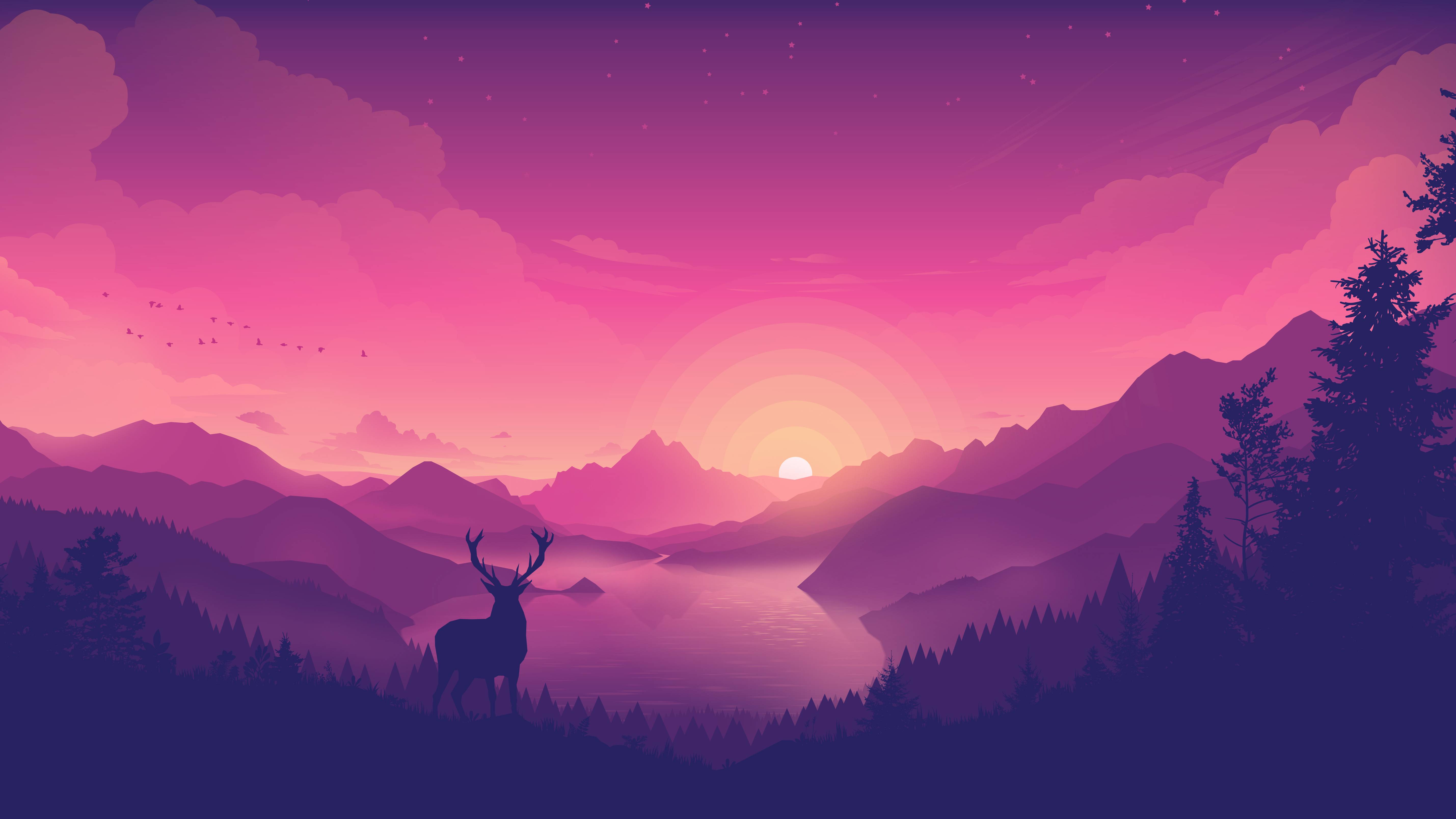 5716x3215 Lakeside Sunset Landscape 5K Wallpaper