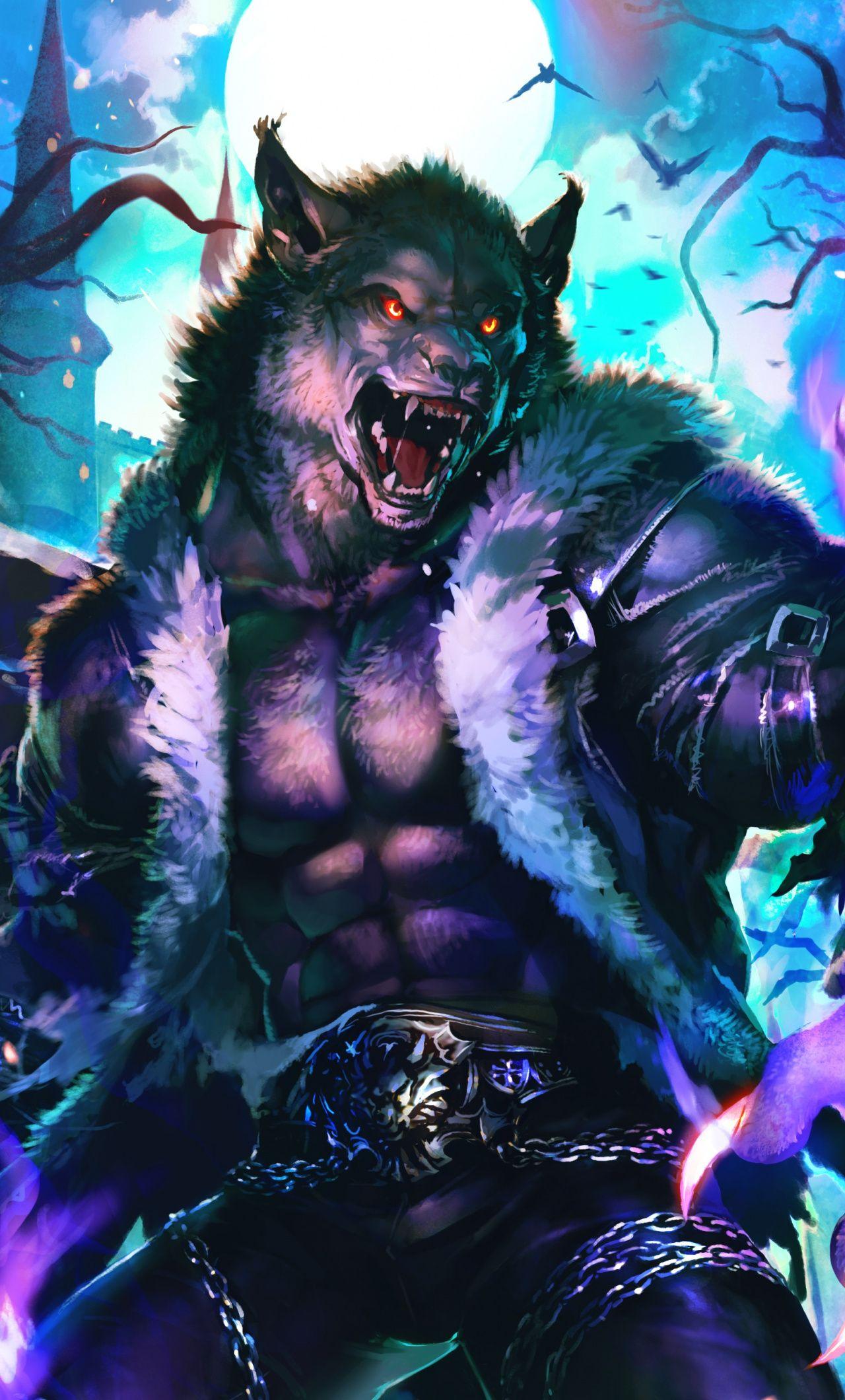 1280x2120 Download Wolf king, fantasy, monster, art wallpaper, 1280x2120