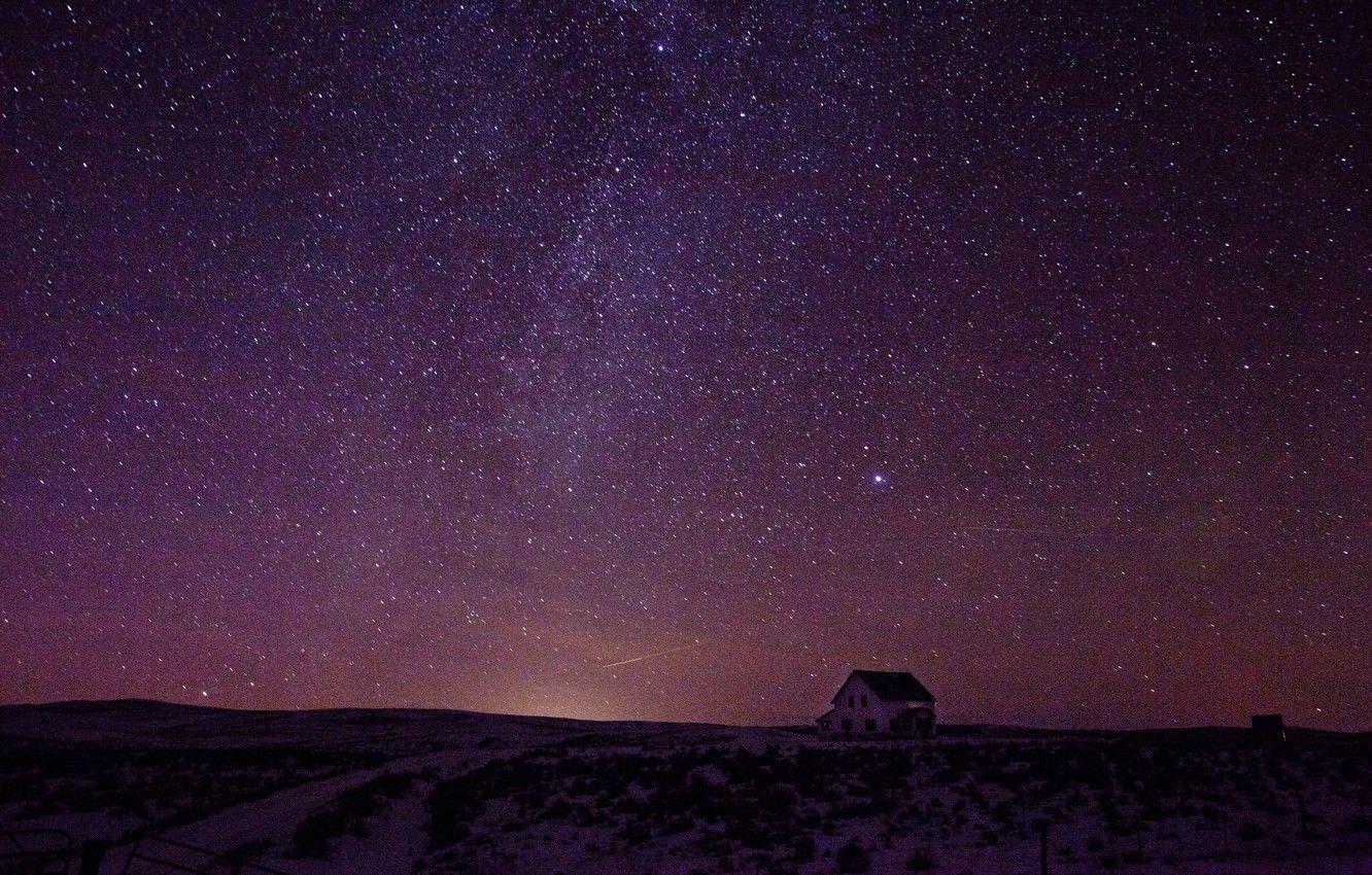 1332x850 Wallpaper house, sky, night, winter, snow, stars, countryside