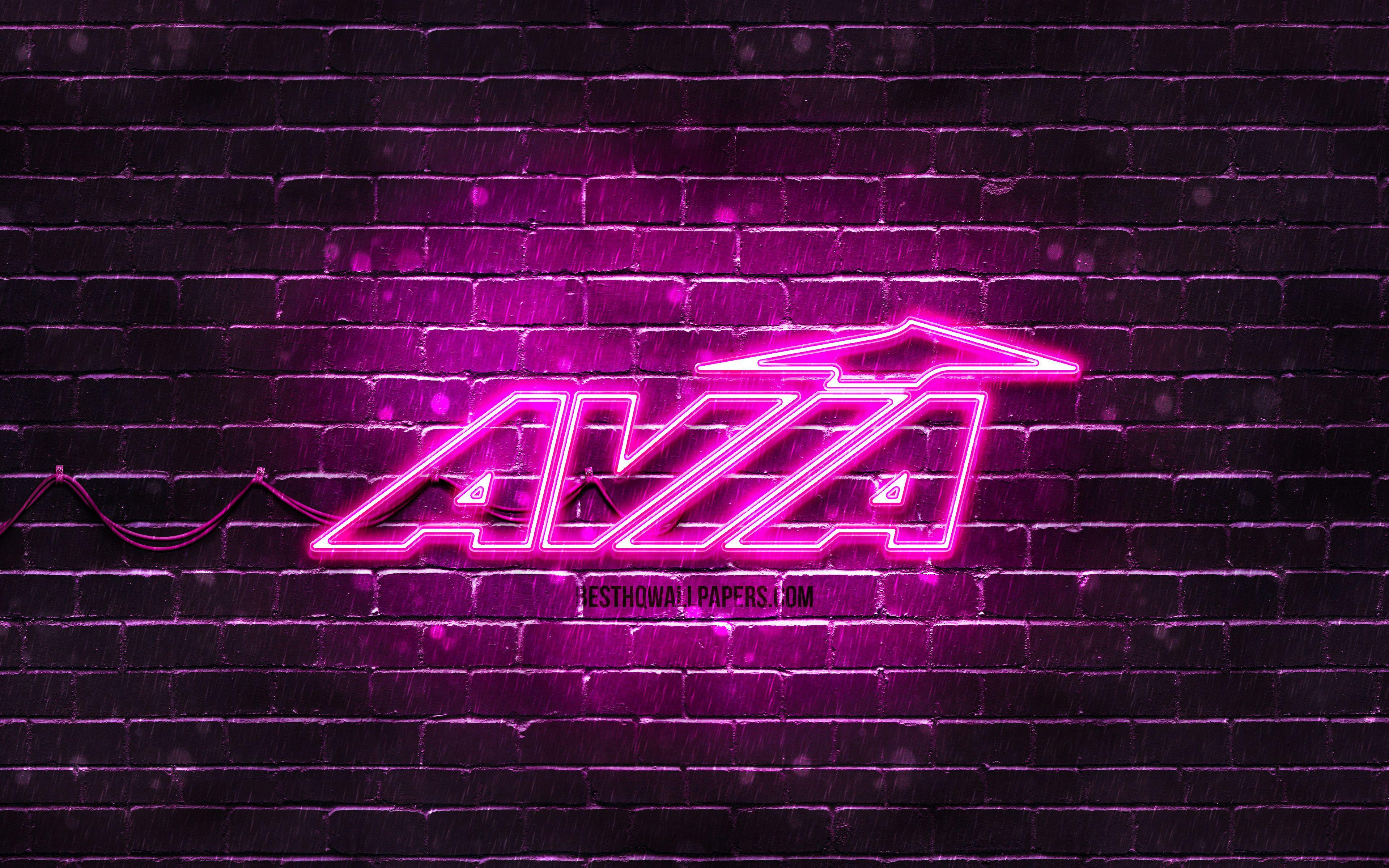 3840x2400 Download wallpaper Avia purple logo, 4k, purple brickwall, Avia