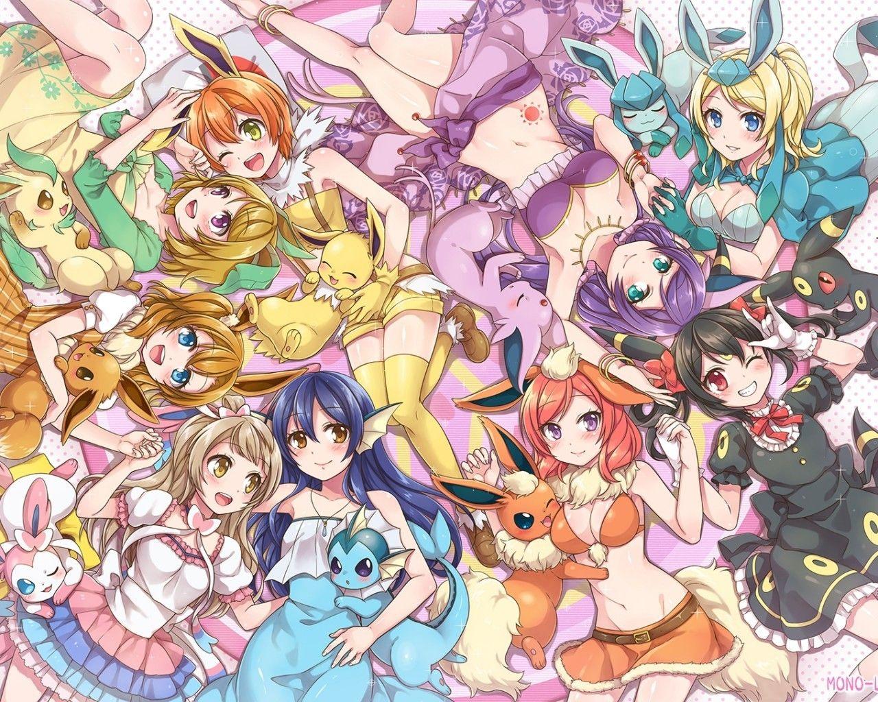 1280x1024 Download 1280x1024 Anime Girls, Pokemons, Dress, Flareon, Glaceon Wallpaper