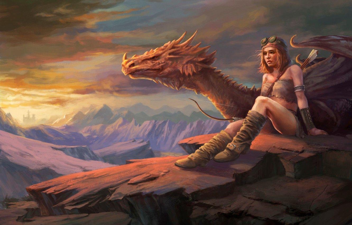 1332x850 Wallpaper Girl, Dragon, Girl, Dragon, Art, Fiction, Dragon Rider