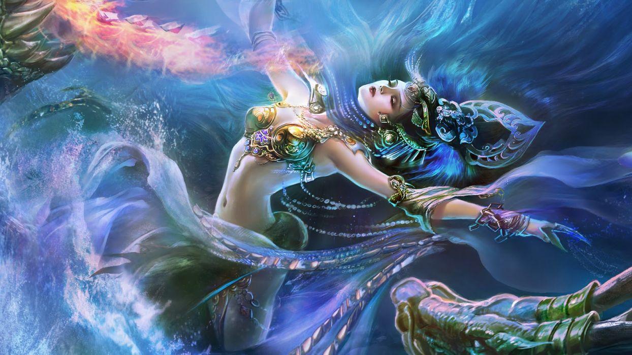 1244x700 Art rong rong girl dragon water sprays fire g wallpaperx900
