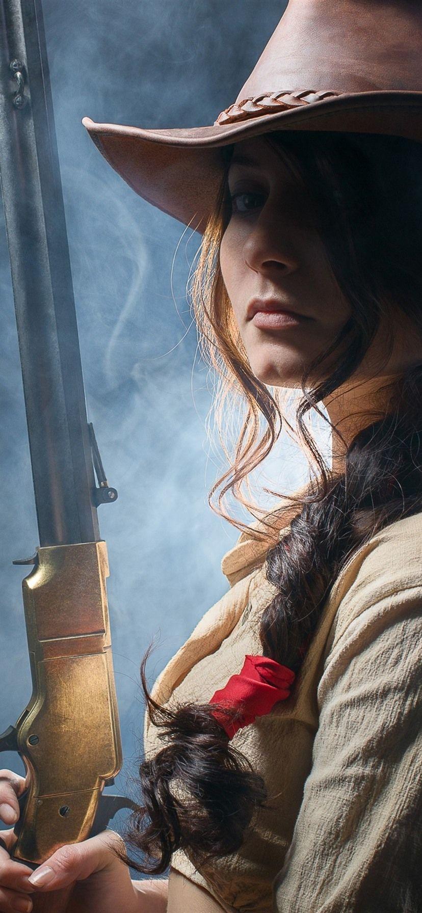 828x1792 Wild West Girl, Rifle In Hands, Cowboy Hat 1080x1920 IPhone 8 7 6