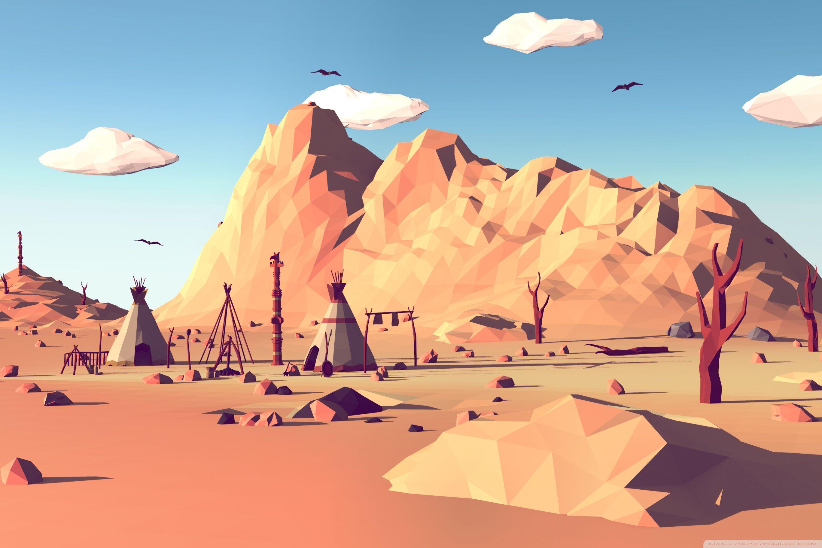 2736x1824 Low Poly Wild West Ultra HD Desktop Background Wallpaper for 4K