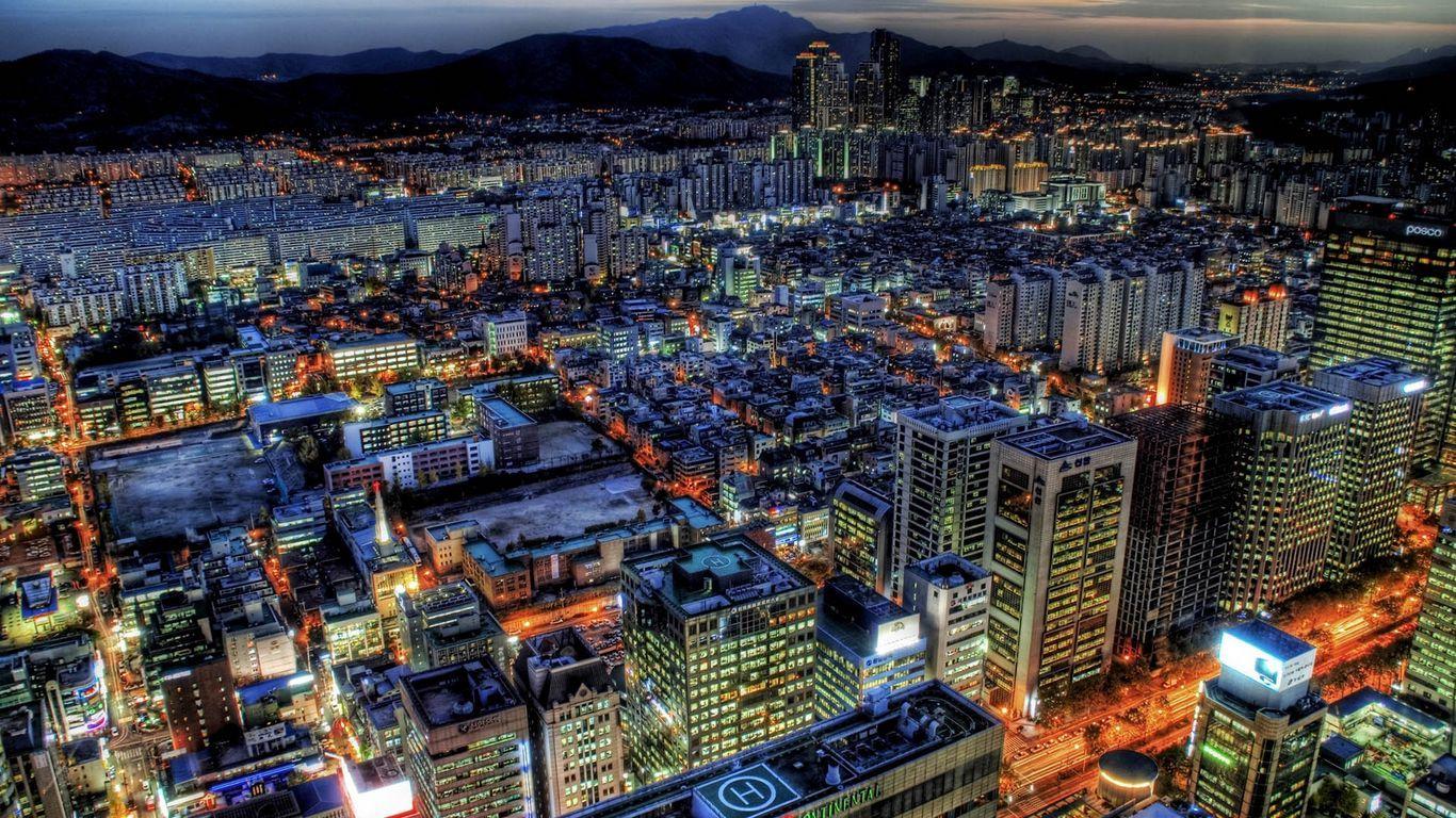 1366x768 Download wallpaper 1366x768 south korea, skyscrapers, top view