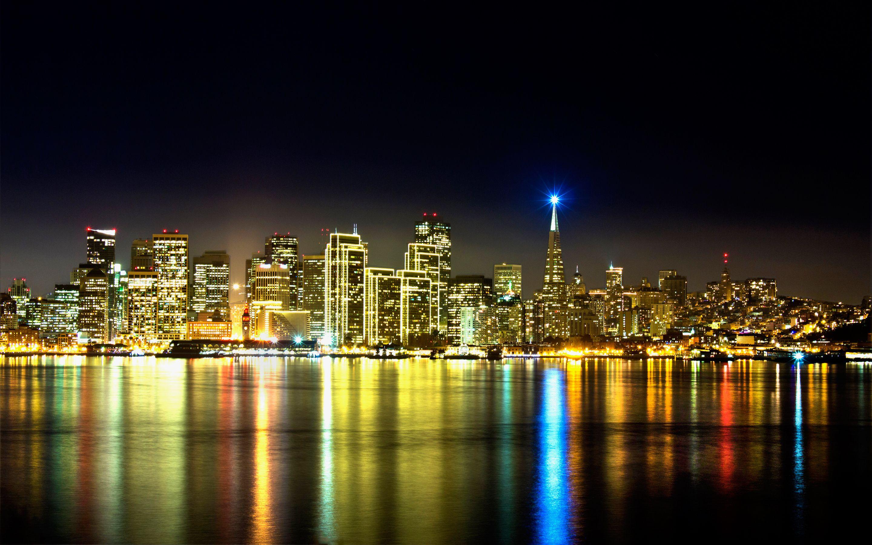 2880x1800 Wallpaper San Francisco, Cityscape, Night lights, Treasure Island, Reflections, World,. Wallpaper for iPhone, Android, Mobile and Desktop
