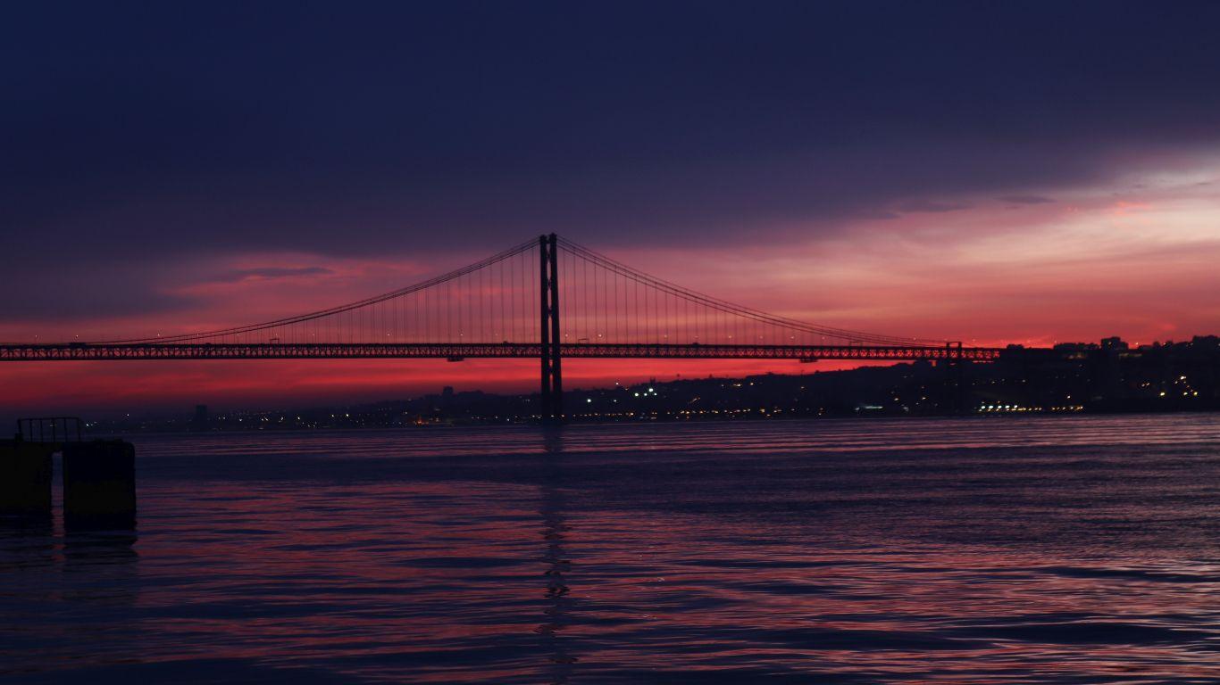 1366x768 Download 1366x768 wallpaper san francisco's golden gate bridge, bridge, night, sunset, sea, tablet, laptop, 1366x768 HD image, background, 8389