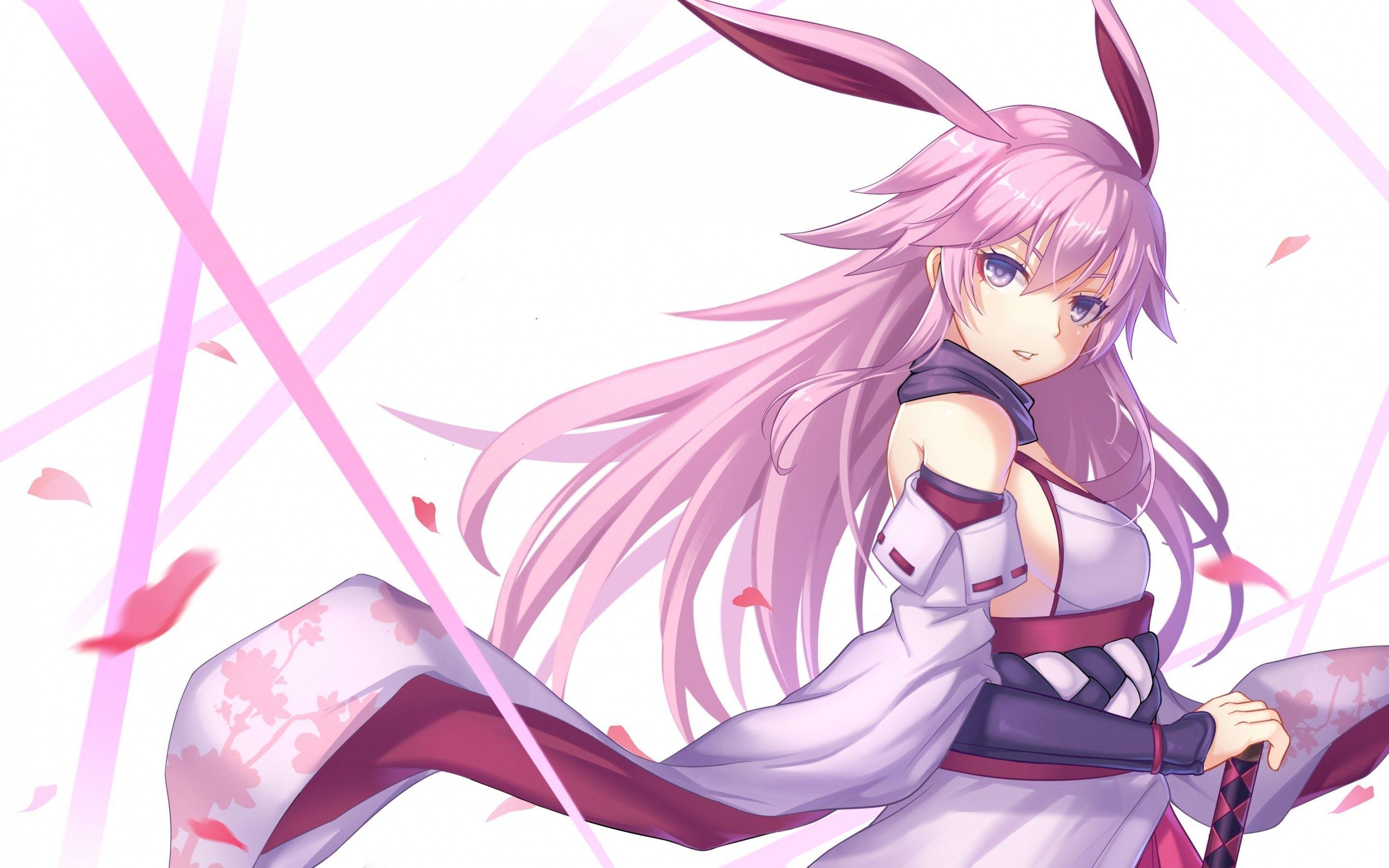 2880x1800 Download 2880x1800 Anime Girl, Pink Hair, Bunny Ears, Petals